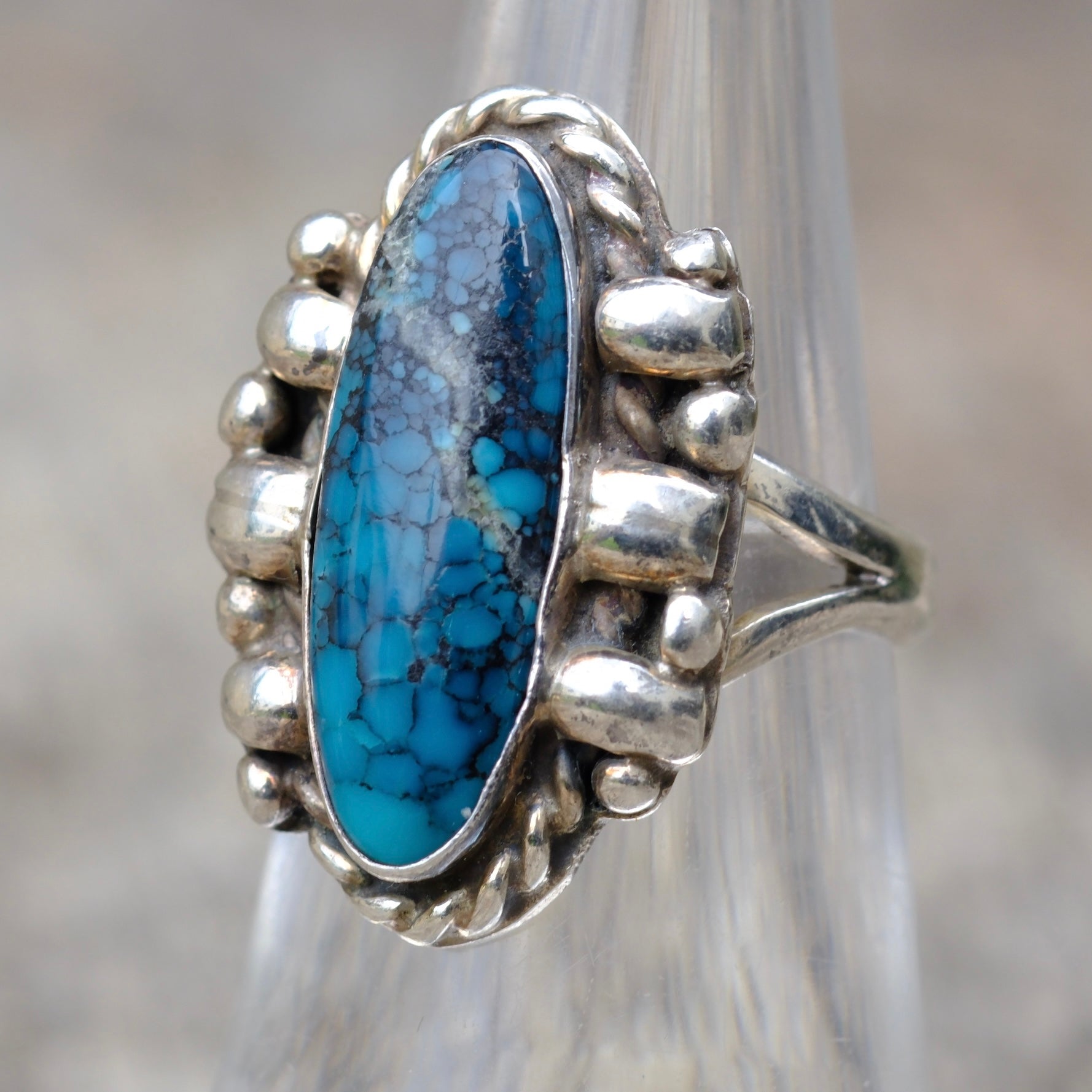 Vintage Sterling Spiderweb Turquoise Ring 5.75