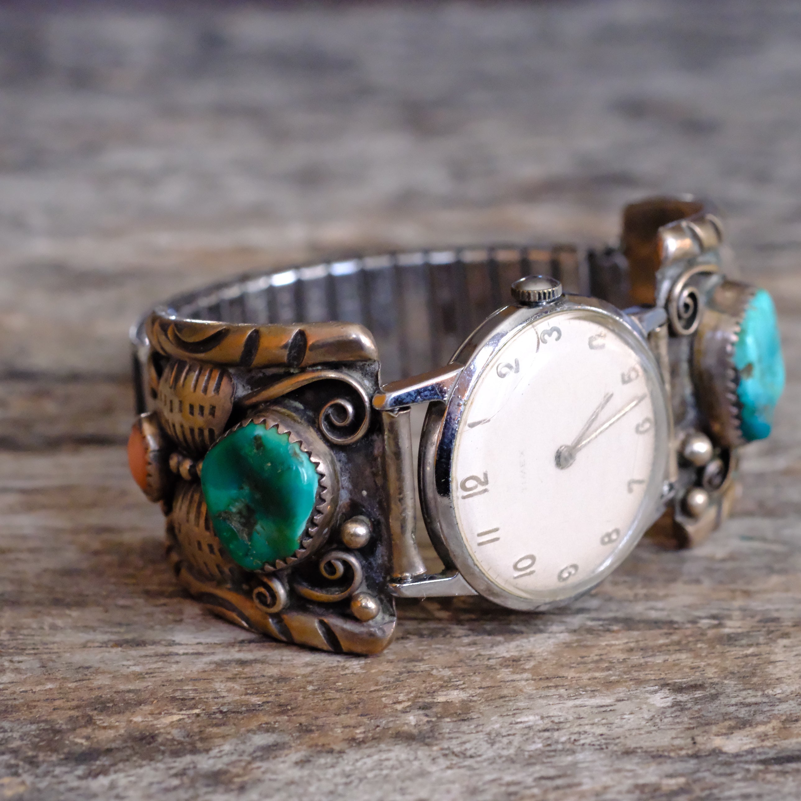 Vintage Sterling Turquoise and Coral Watch