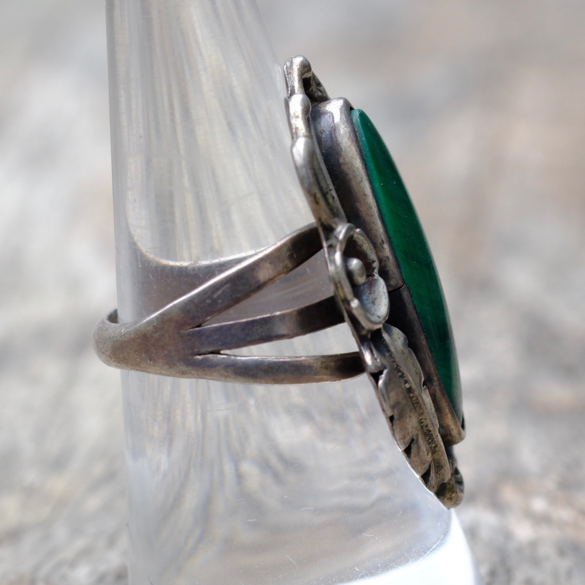 Vintage Sterling Malachite Feather Ring 7.5