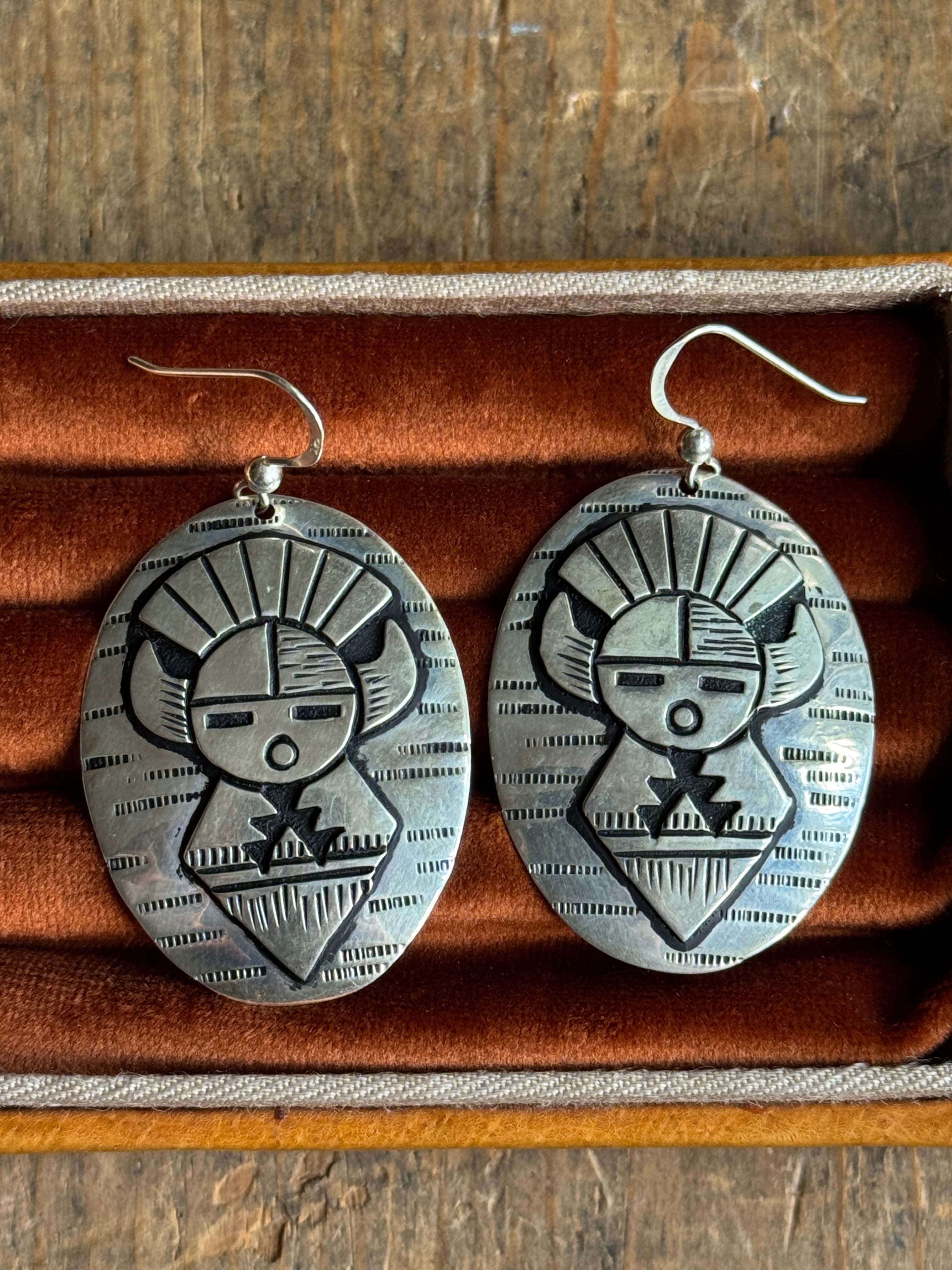Vintage Sterling Silver Hopi Buffalo Sunface Earrings