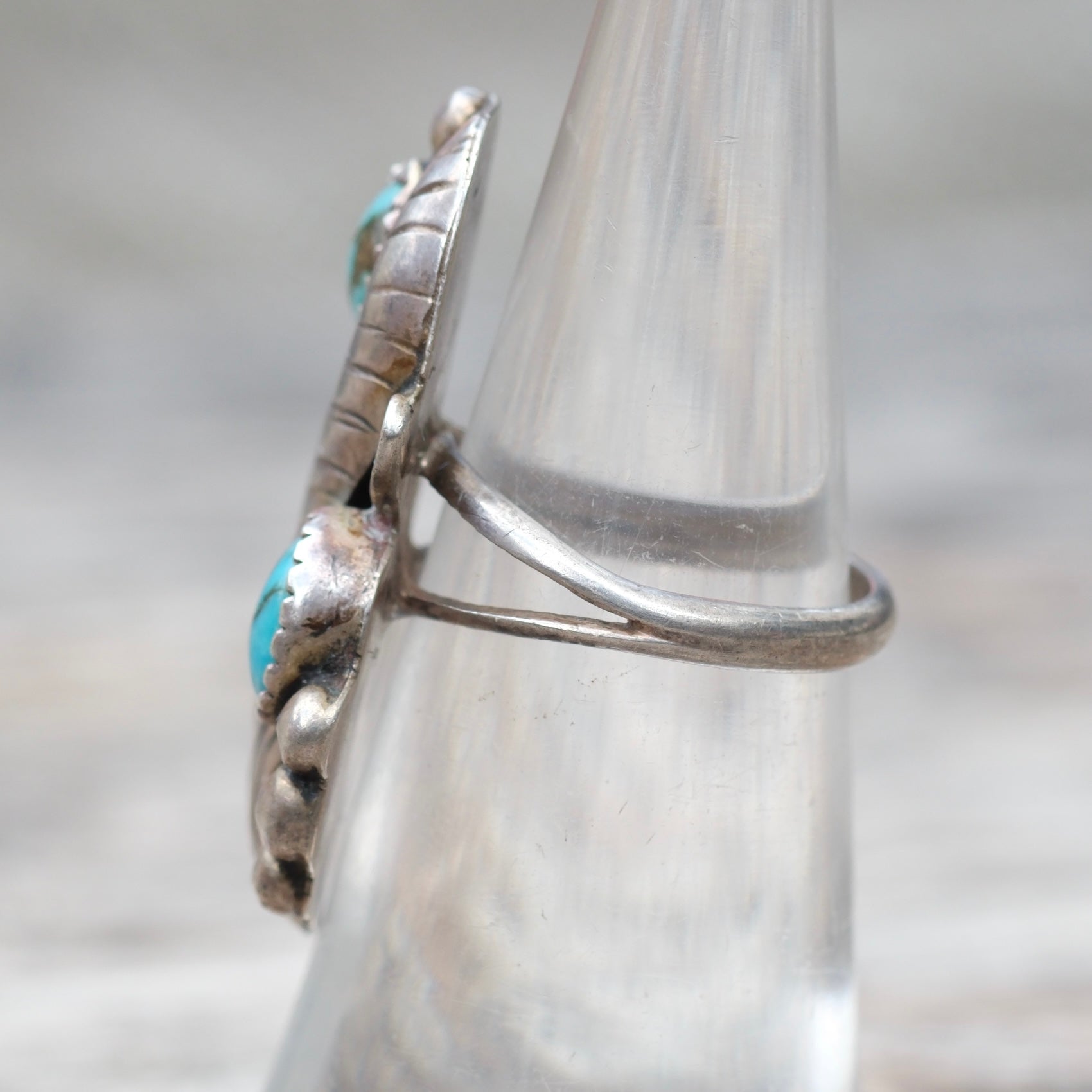 Vintage Sterling 2-Stone Turquoise Feather Ring 5