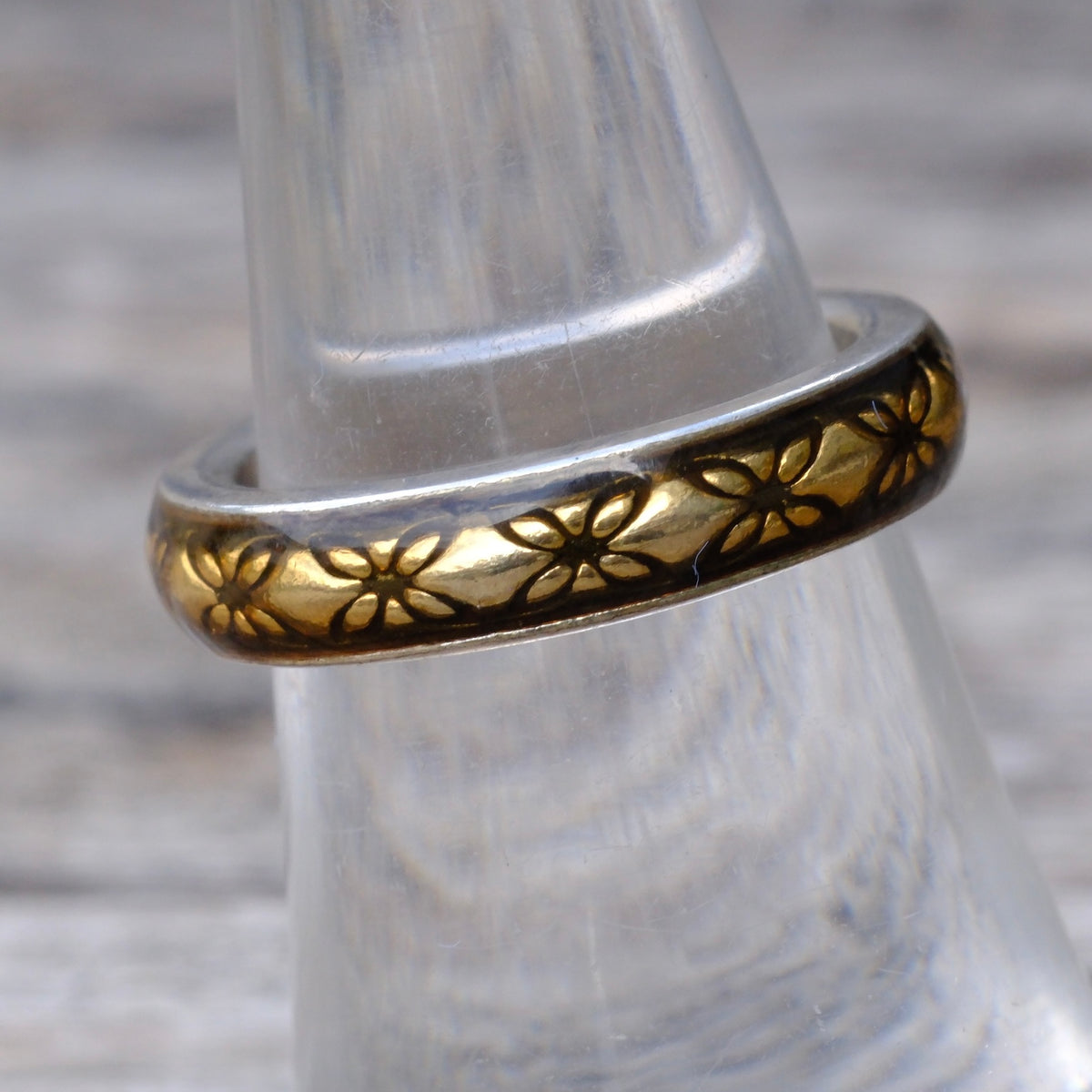 Vintage Sterling and Copper Floral Band Ring 6.75