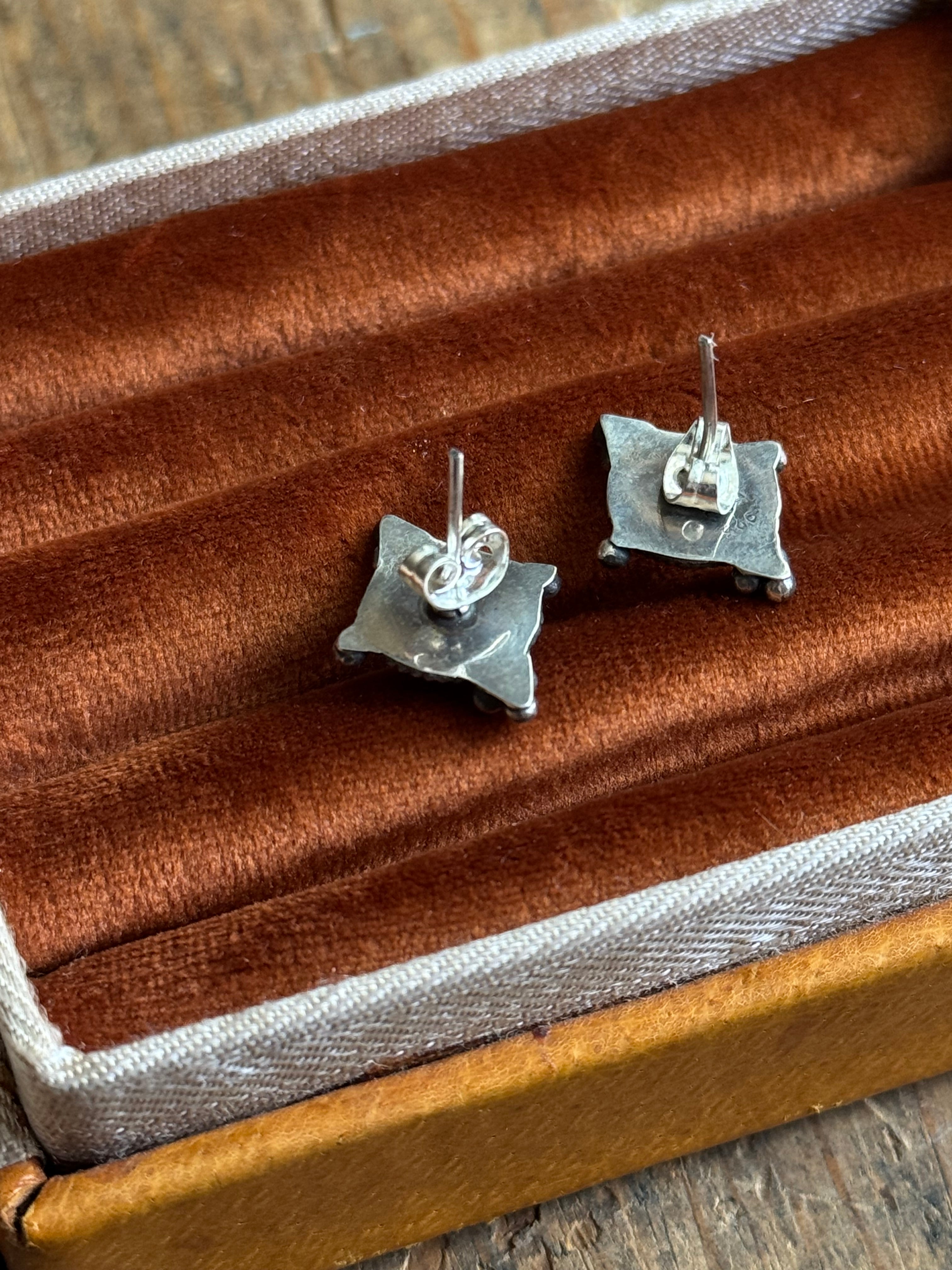 Vintage Sterling Silver Beaded Dome Earrings