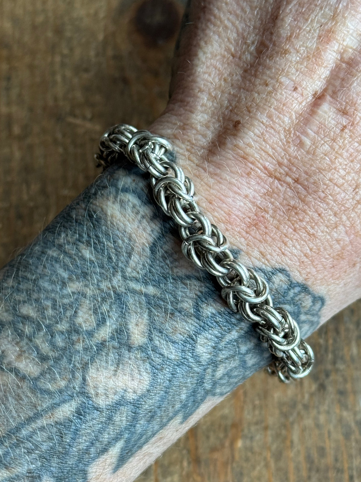 Vintage Sterling Silver Byzantine Toggle Chain Bracelet