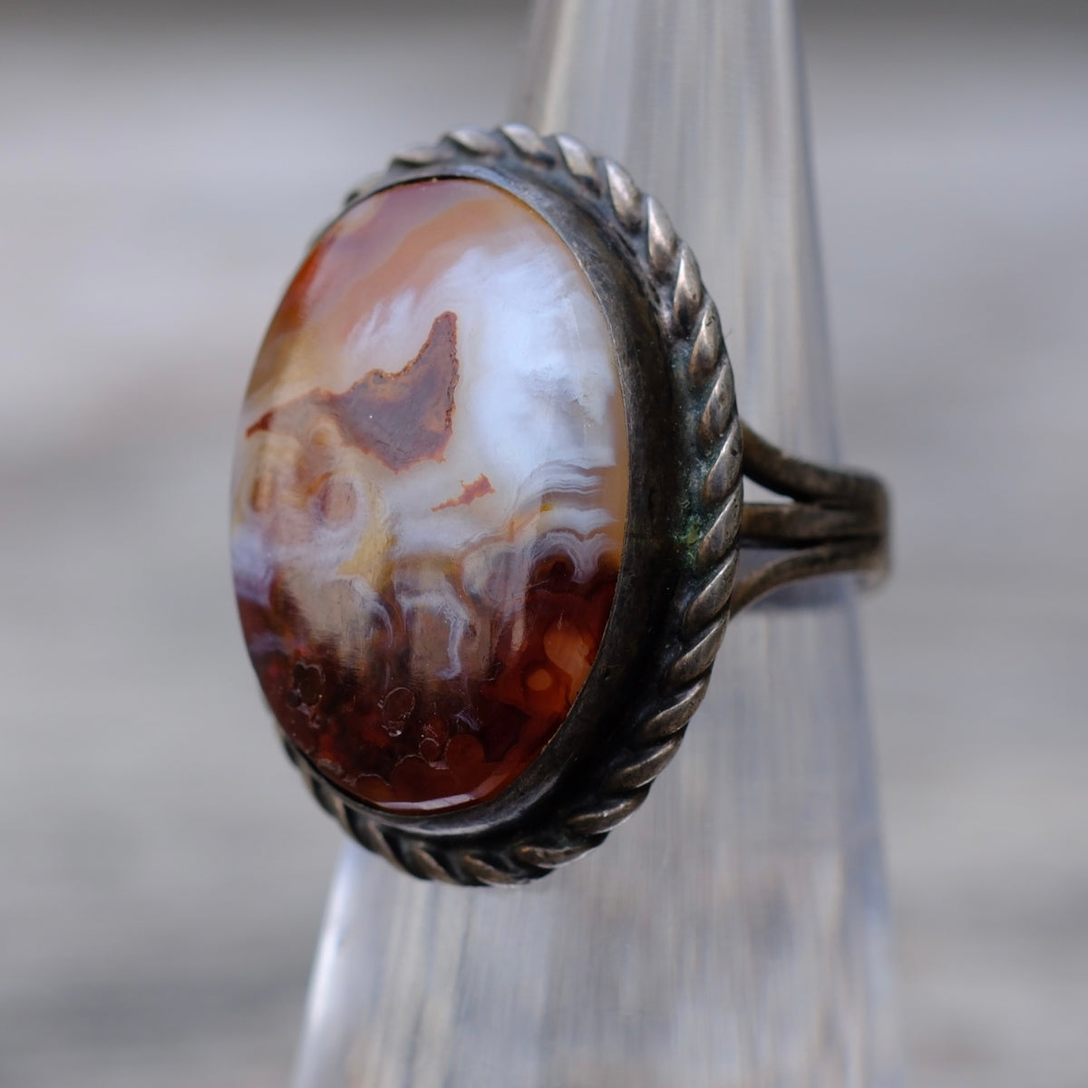 Vintager Sterling Agate Roper Ring 4