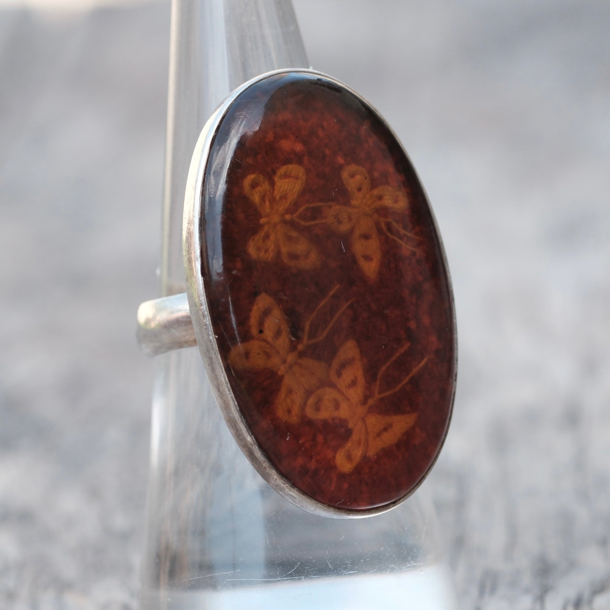 Vintage Sterling Faux Amber Butterfly Ring 7