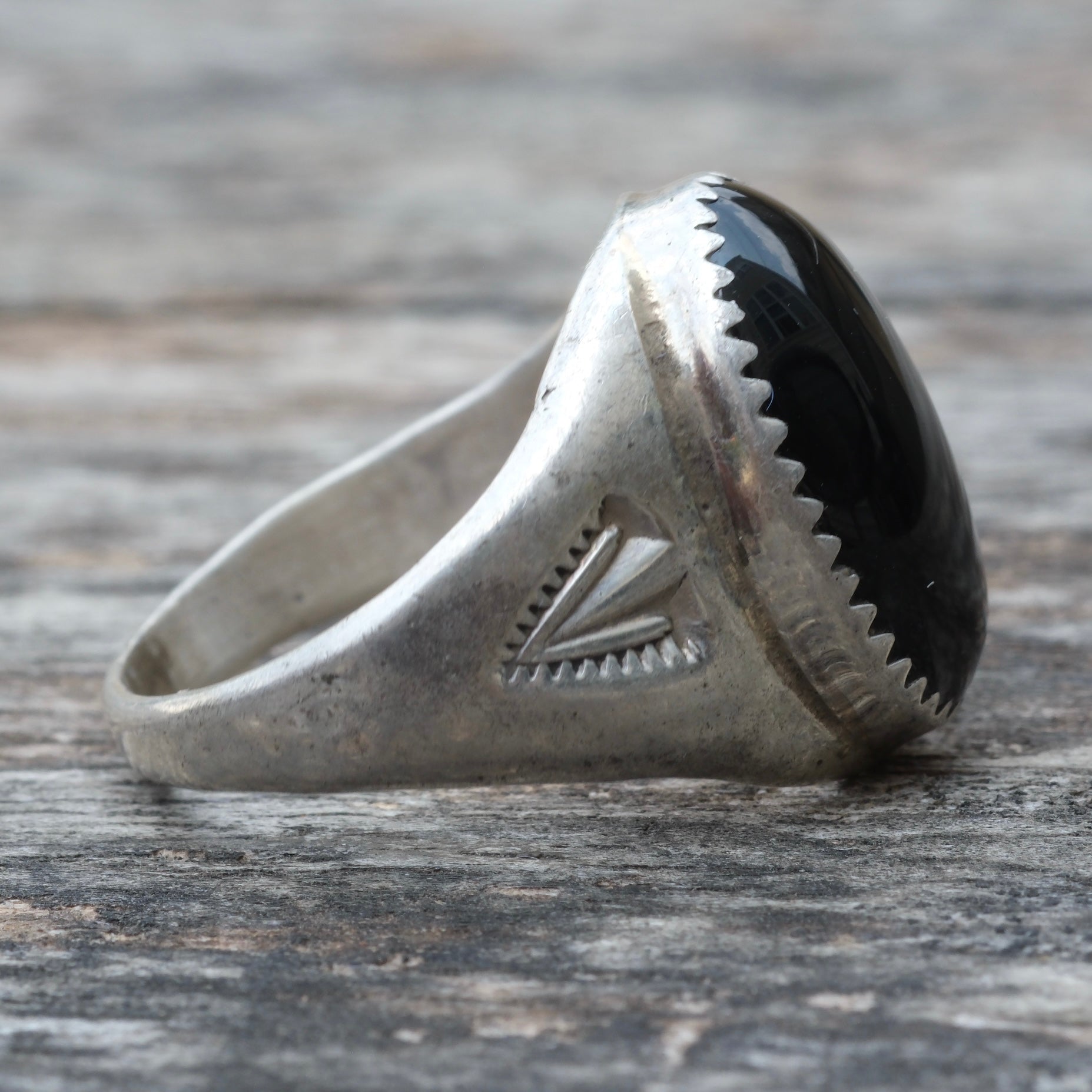 Vintage Sterling Onyx Stamped Band Ring 9.5