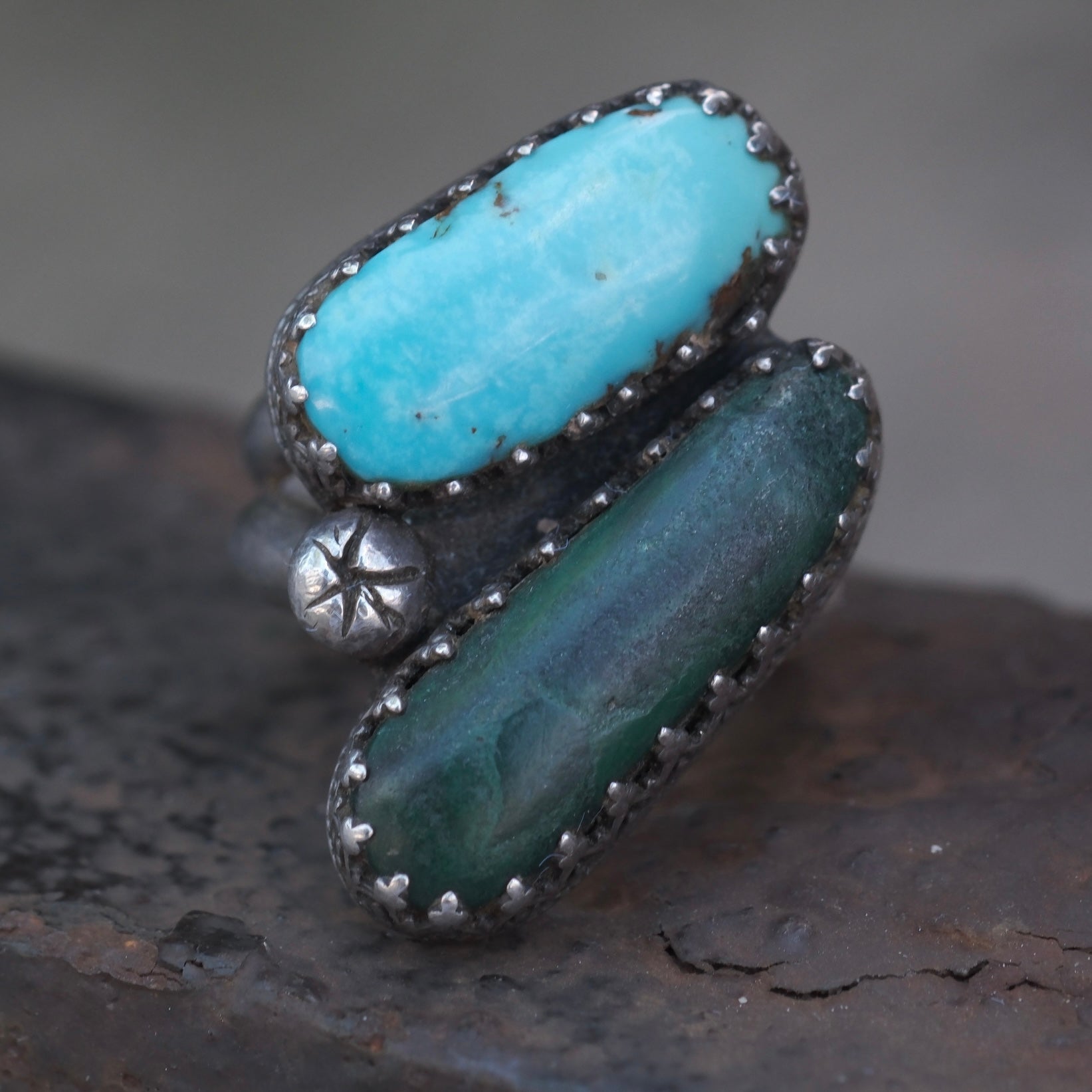 Vintage Sterling 2-Stone Turquoise Ring 5