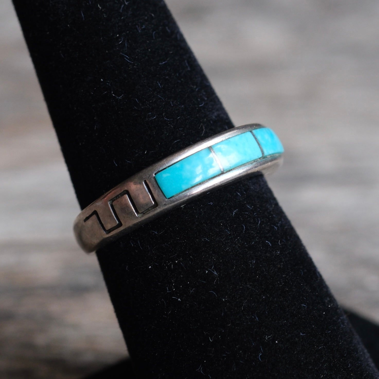 Vintage Sterling Turquoise Inlay Band Ring 7