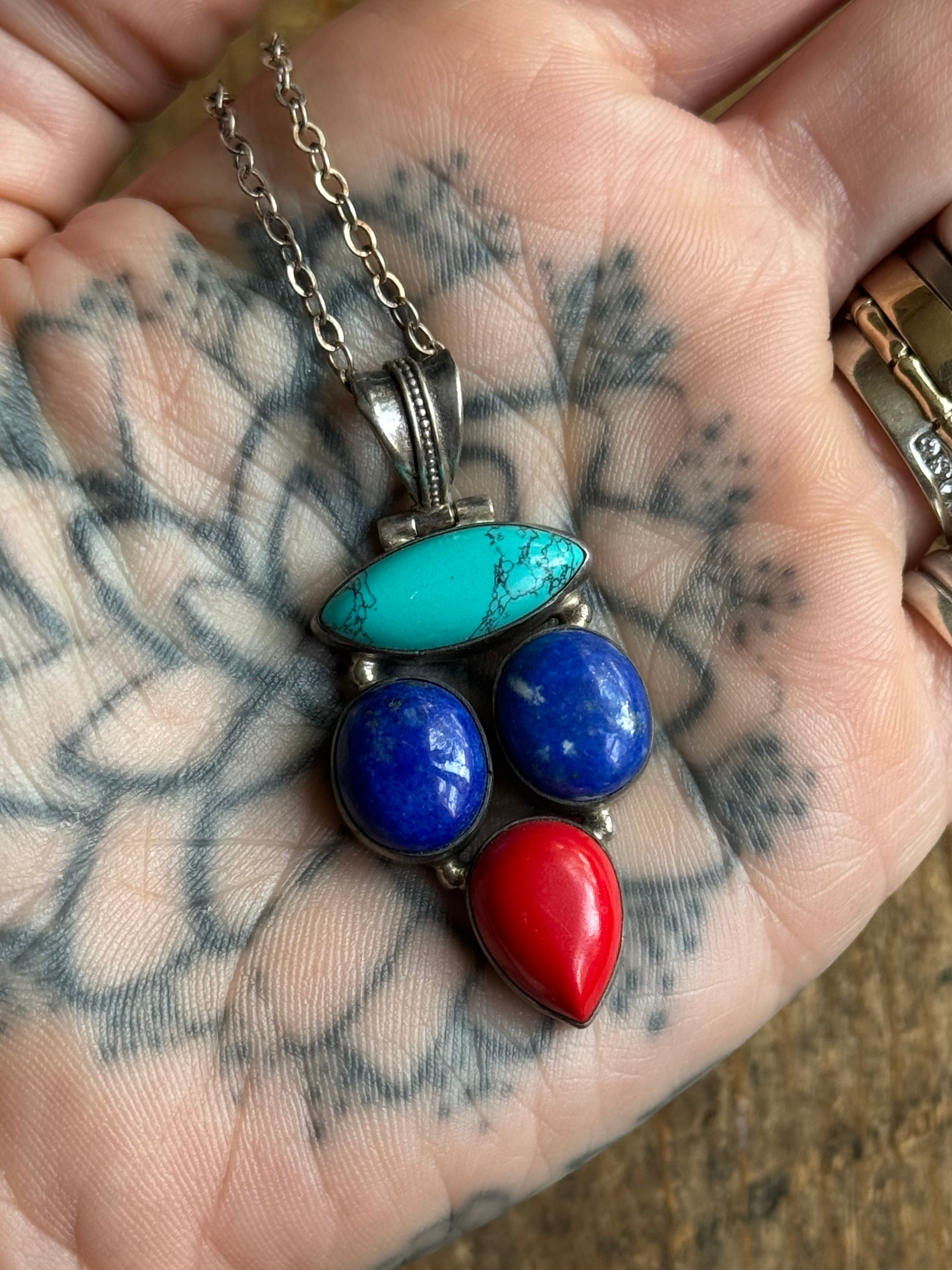Vintage Sterling Silver Multistone Cluster Necklace