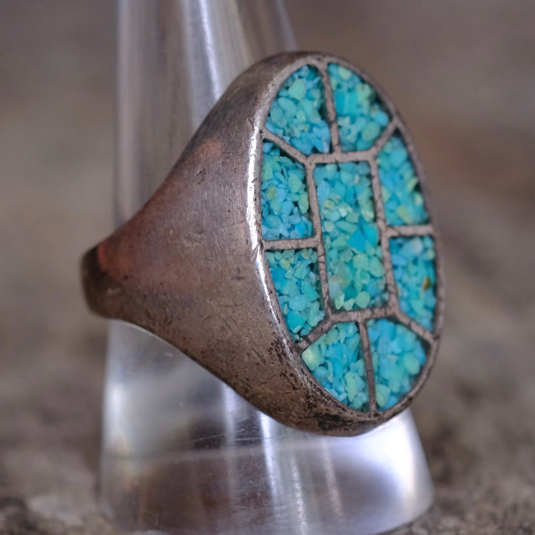 Vintage Sterling Crushed Turquoise Inlay Ring 10