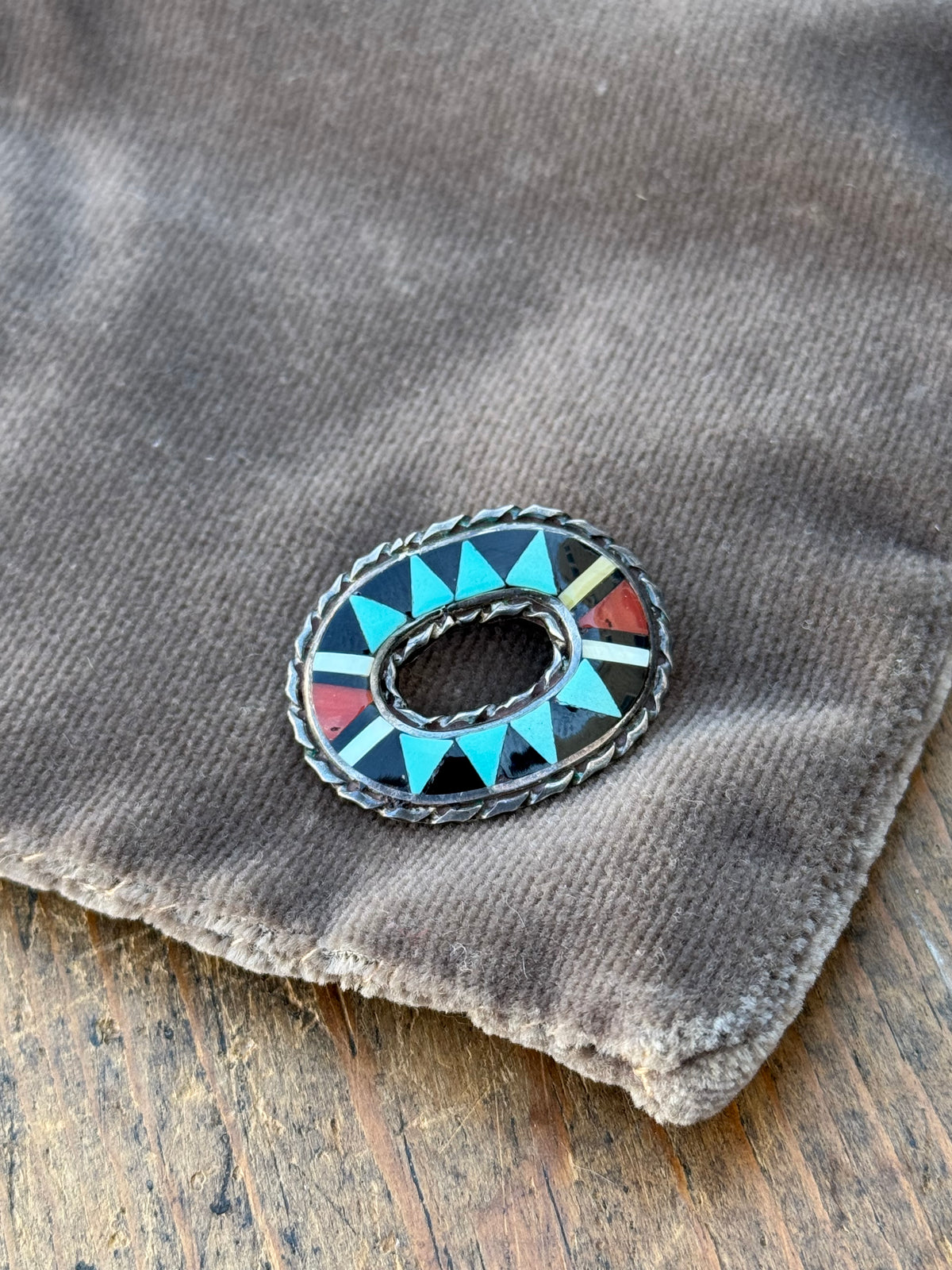 Vintage Sterling Silver Multistone Inlay Pendant Pin