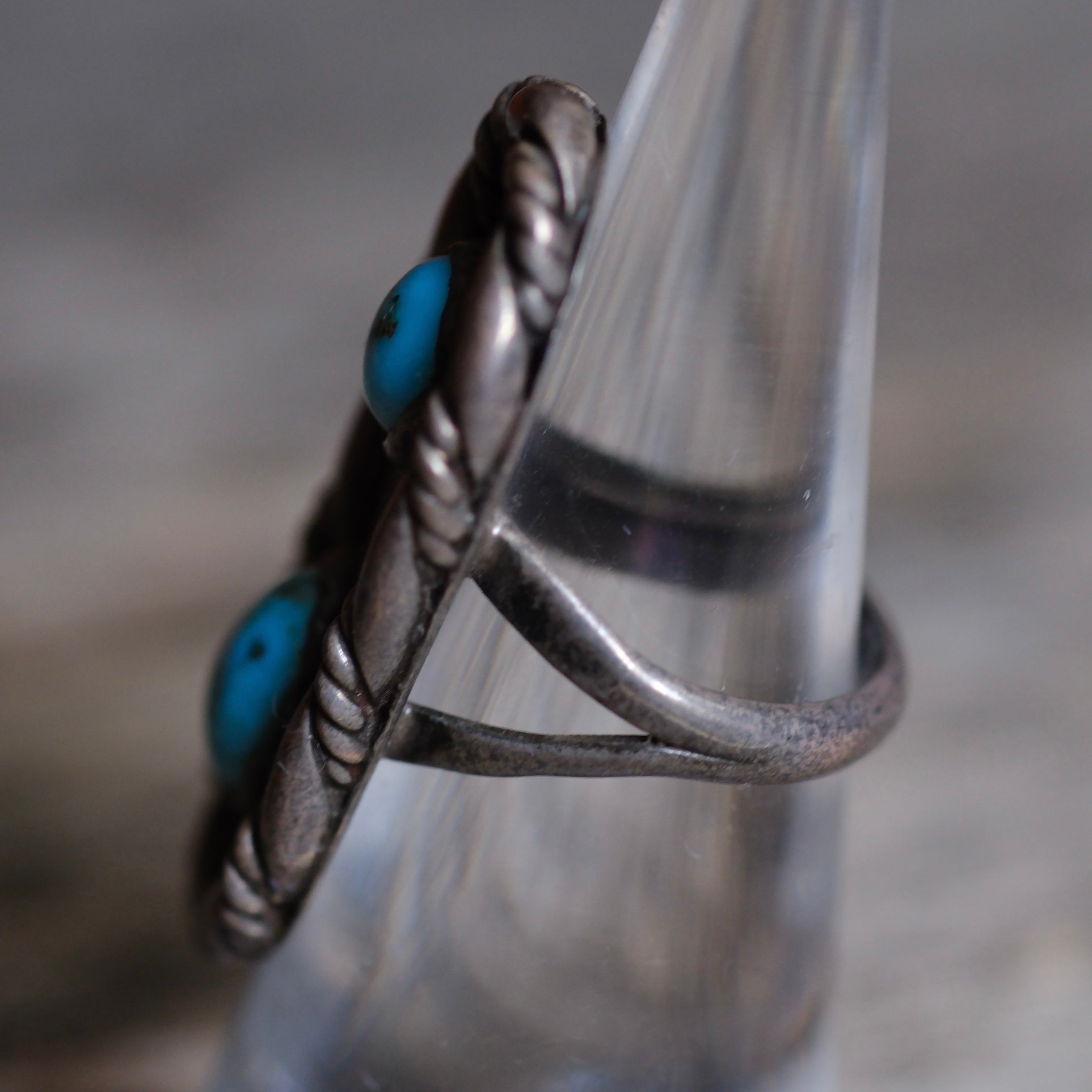 Vintage Sterling 2-Stone Turquoise Roper Ring 5.75