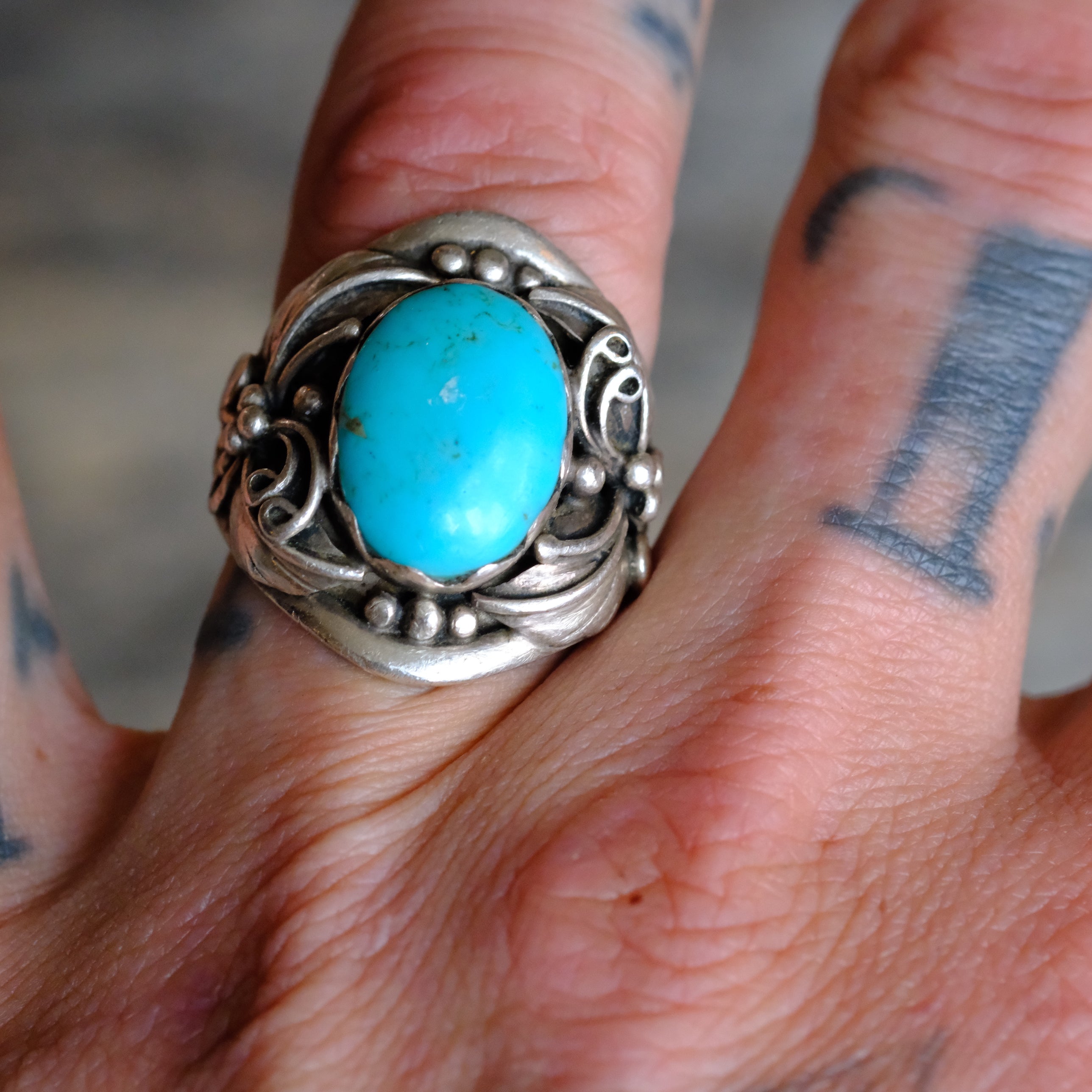 Vintage Serling Turquoise Feather Ring 8