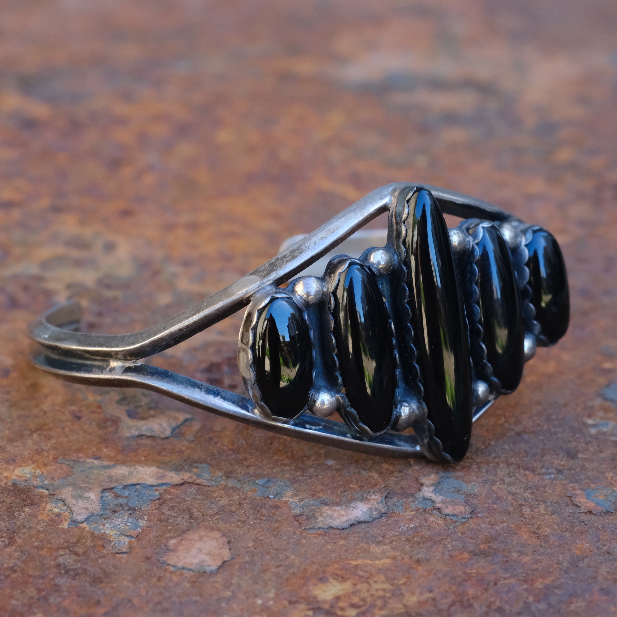 Vintage Sterling 5-Stone Onyx Cuff