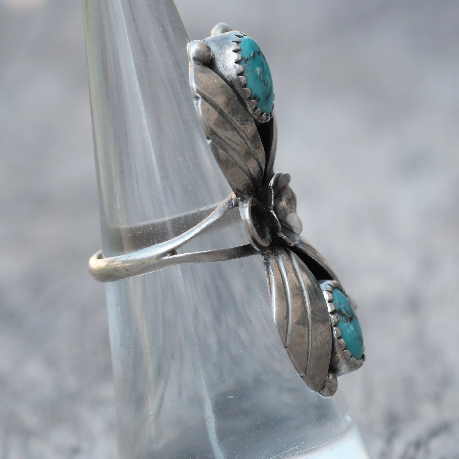 Vintage Sterling 2-Stone Turquoise Blossom Ring 6