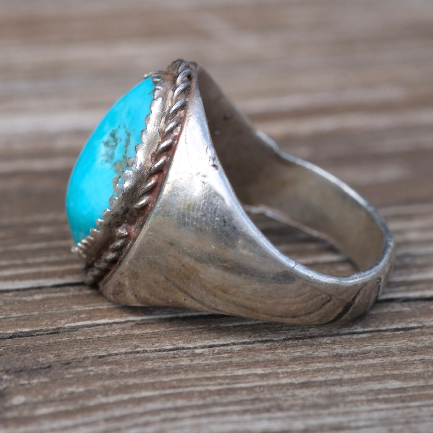 Vintage Sterling Chunky Turquoise Ring 10.25