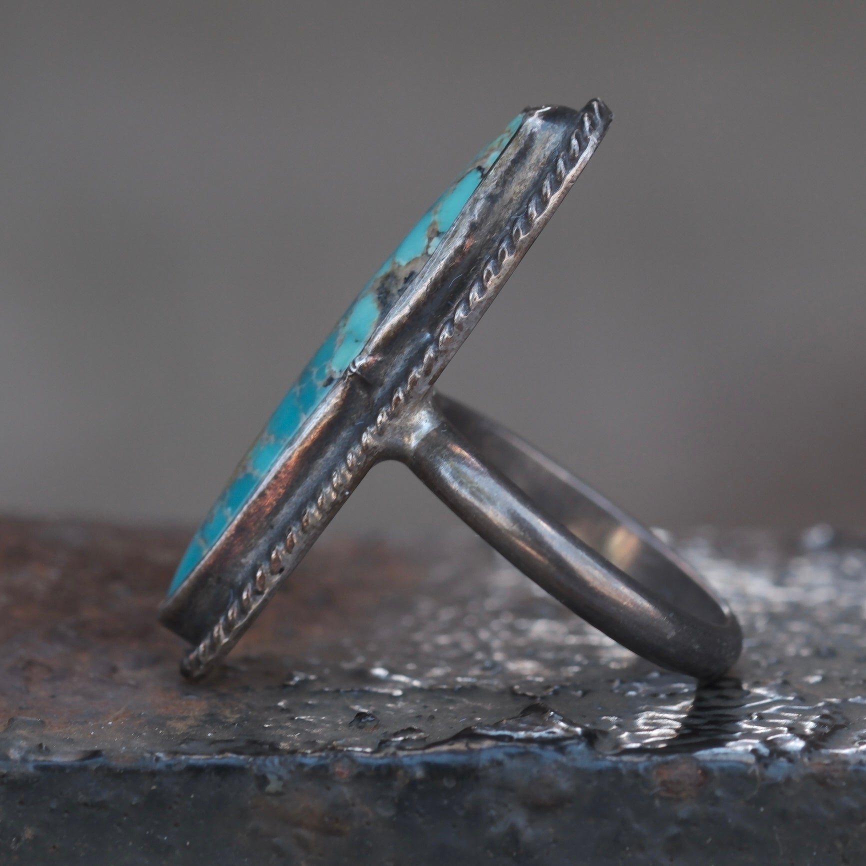 Vintage Sterling Turquoise Roper Ring 5.25