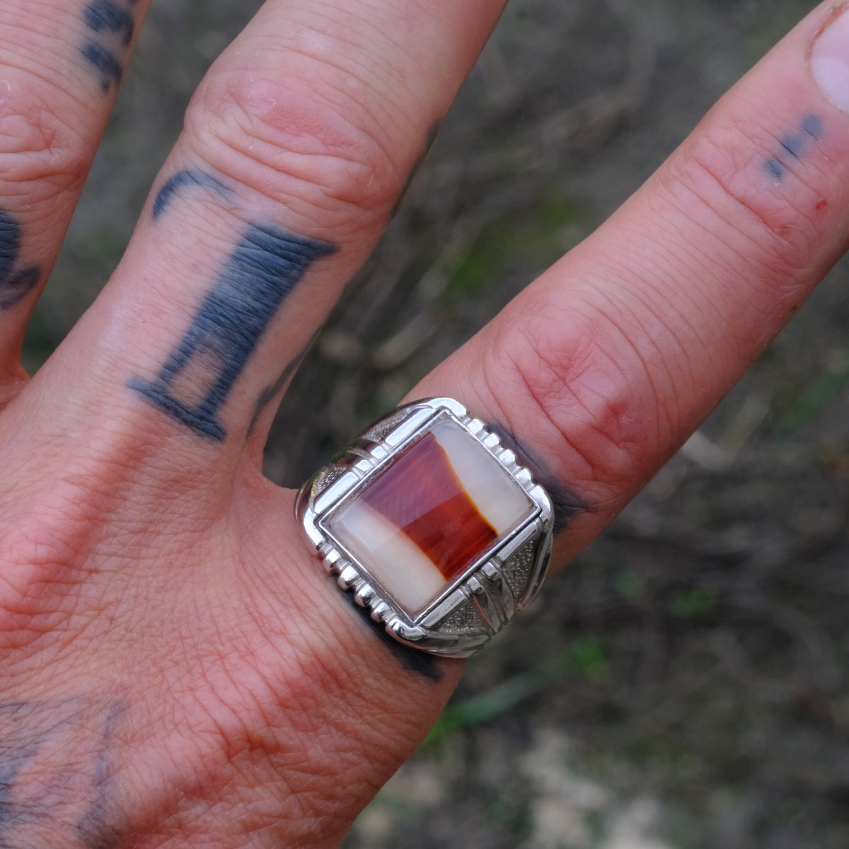 Vintage Sterling Agate Signet Ring 9.25