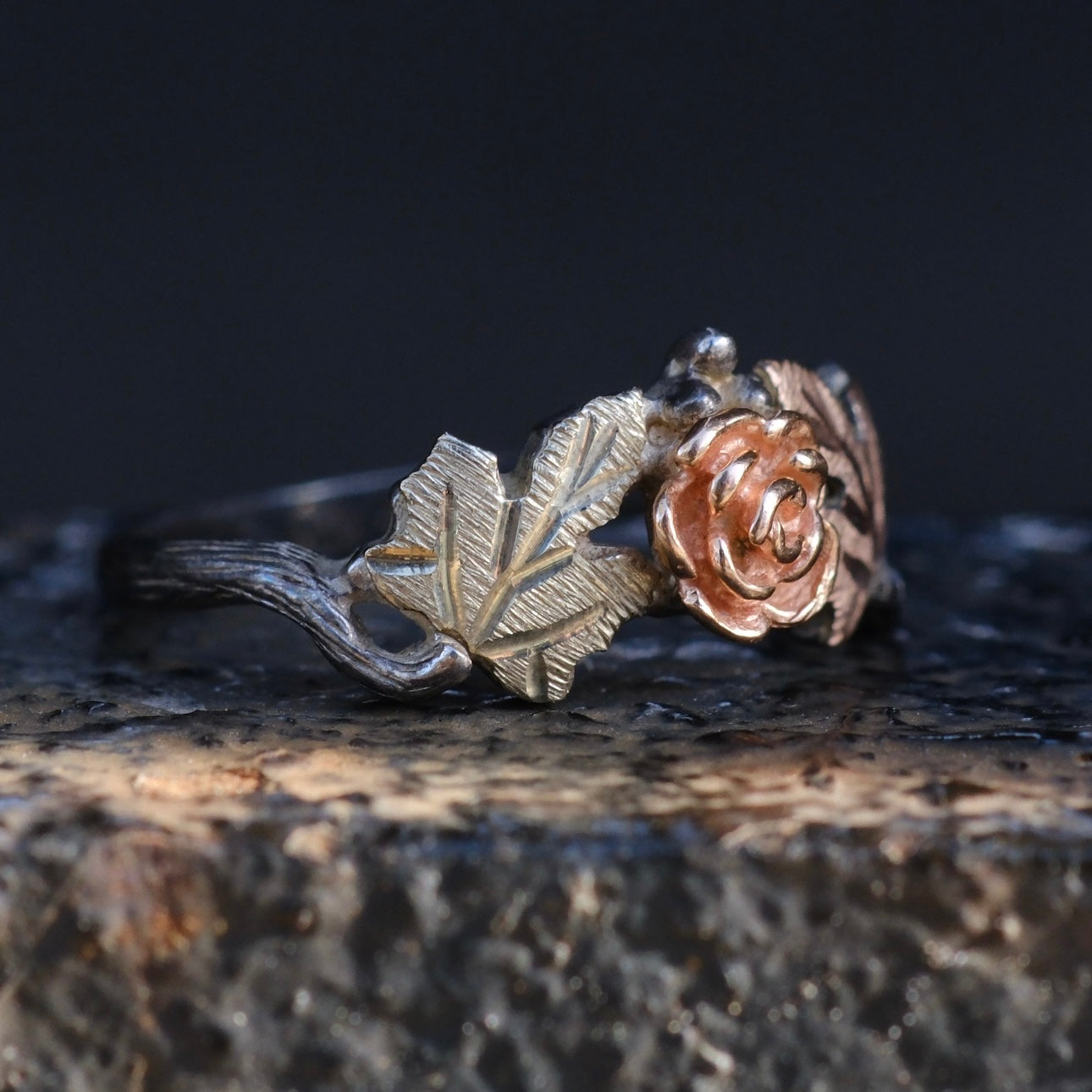 Vintage Sterling and Gold Rose Ring 6.5