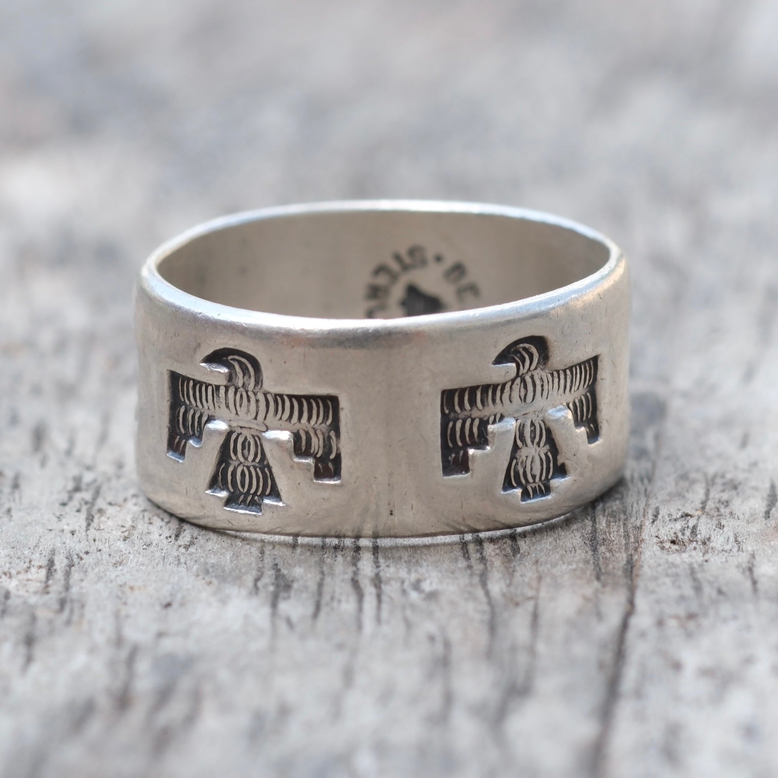 Vintage Sterling Thunderbird Band Ring 8.25