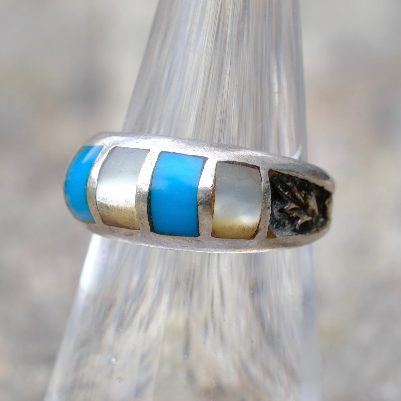 Vintage Sterling Turquoise and MOP Inlay Band 6.5