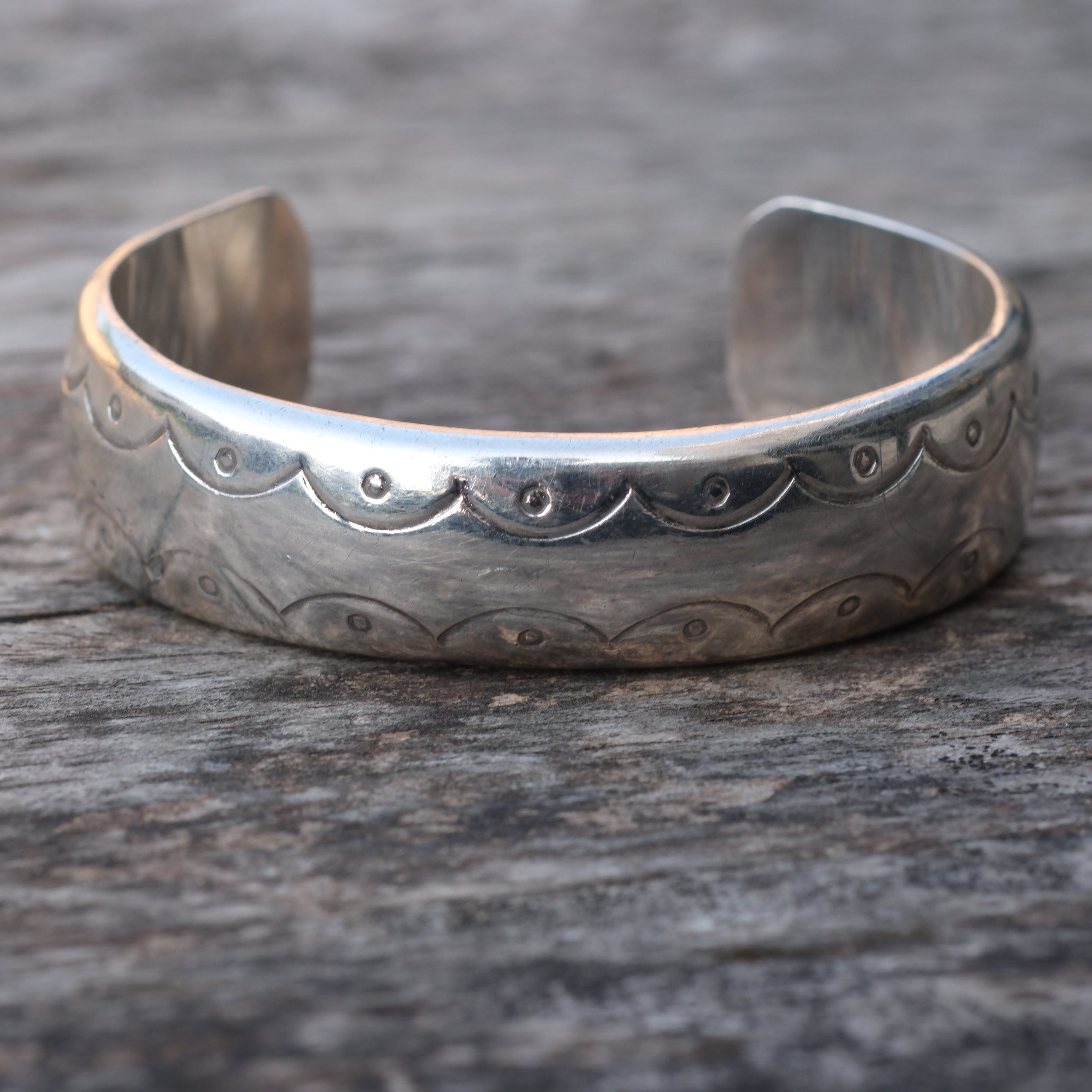 Vintage Sterling Silver Hollow Dome Stamped Cuff