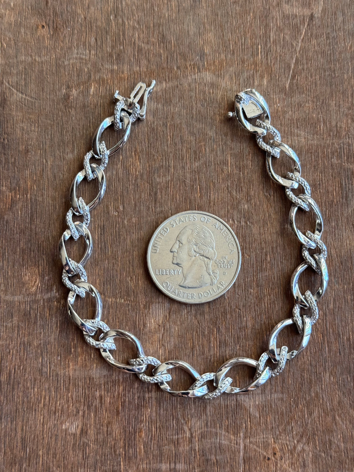 Vintage Sterling Silver 7.5” CZ Short & Long Chain Bracelet