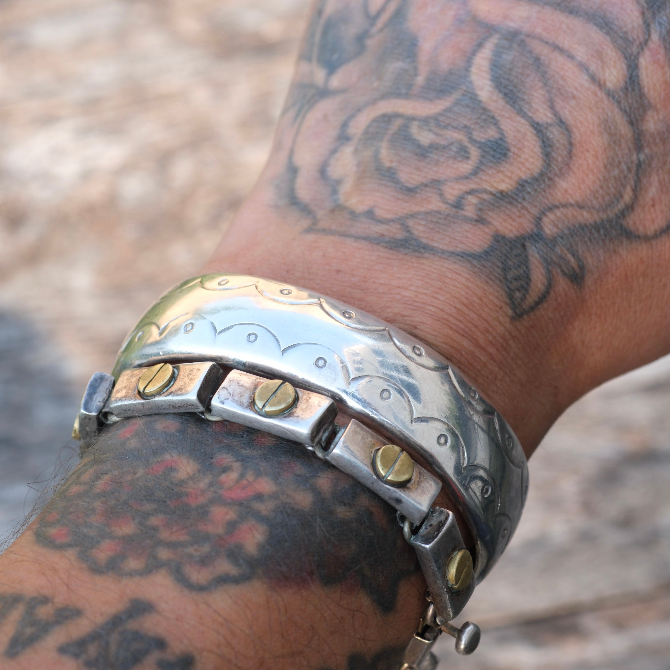 Vintage Sterling Silver Hollow Dome Stamped Cuff