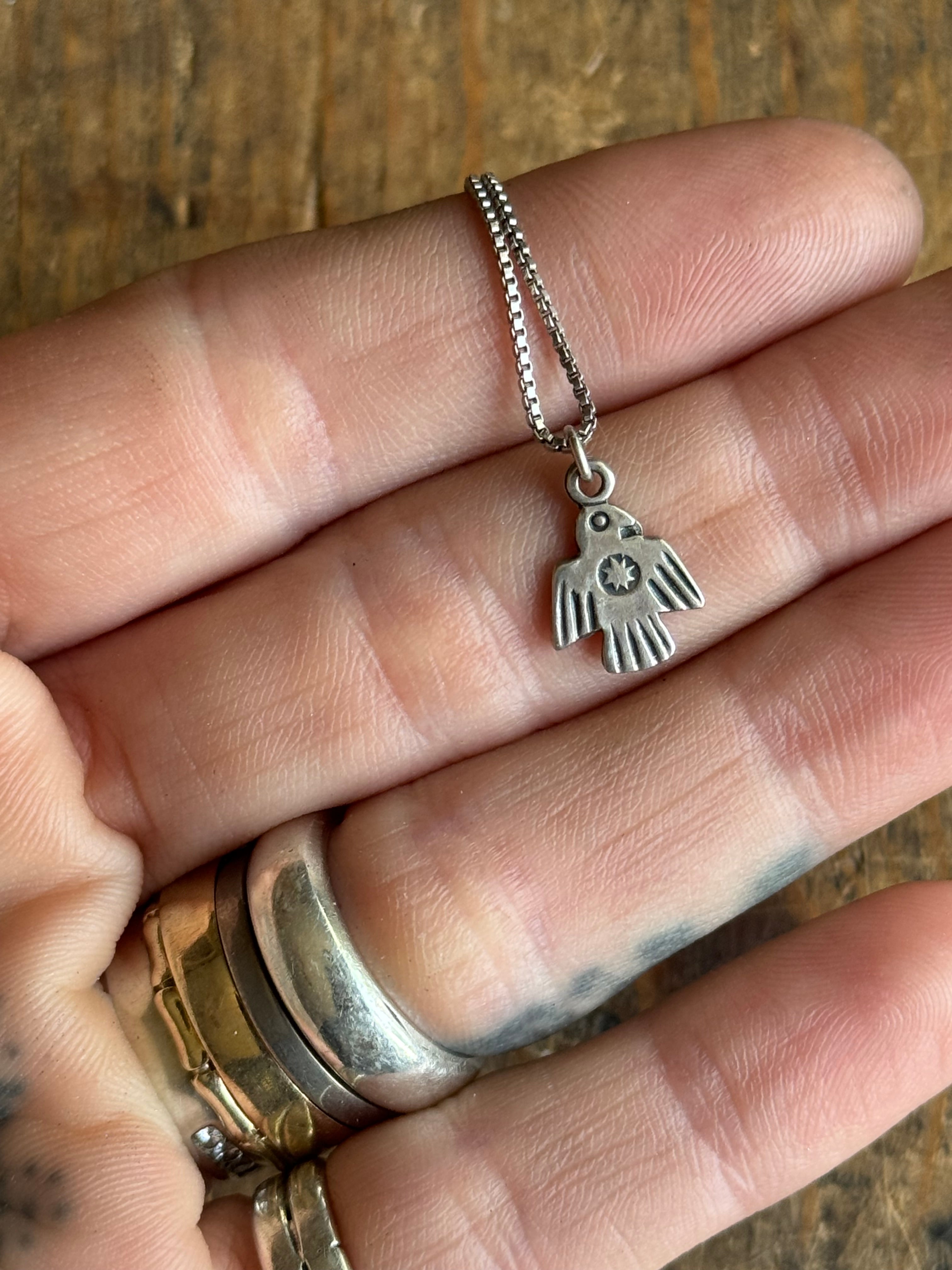 Vintage Sterling Silver Tiny Thunderbird Necklace