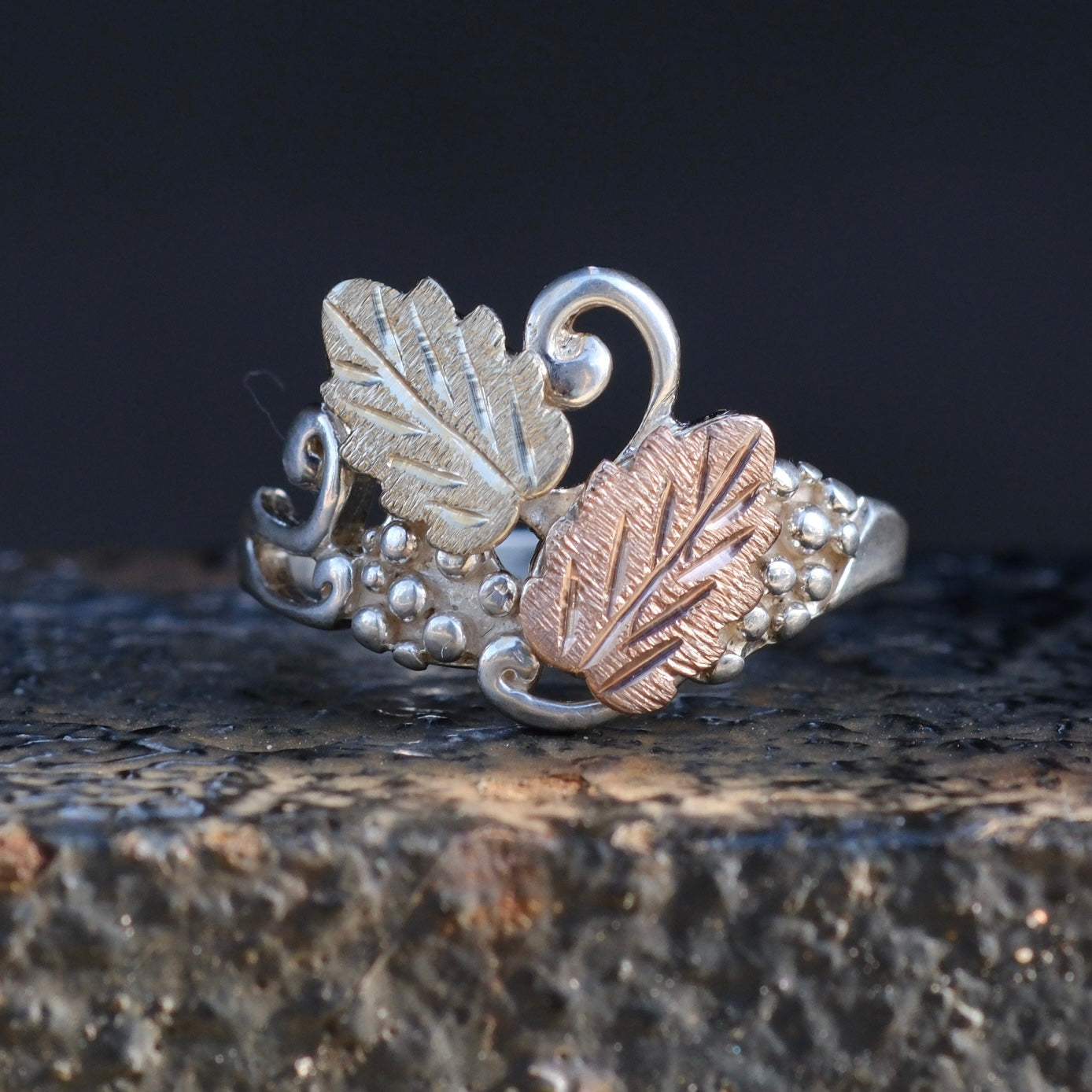 Vintage Sterling and Gold Leaf Ring 7.25