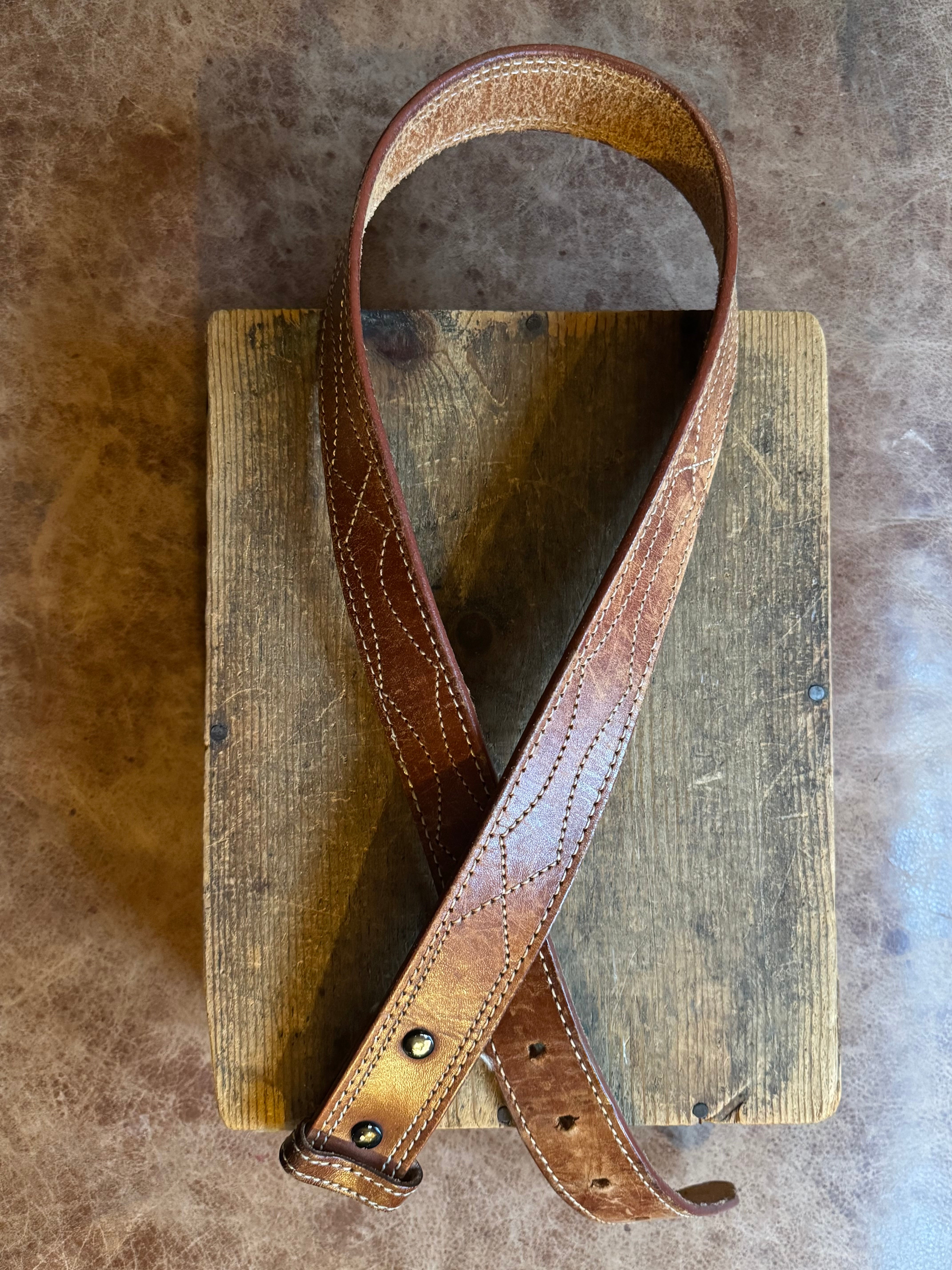 Vintage Western Style Embroidered Brown Leather Belt