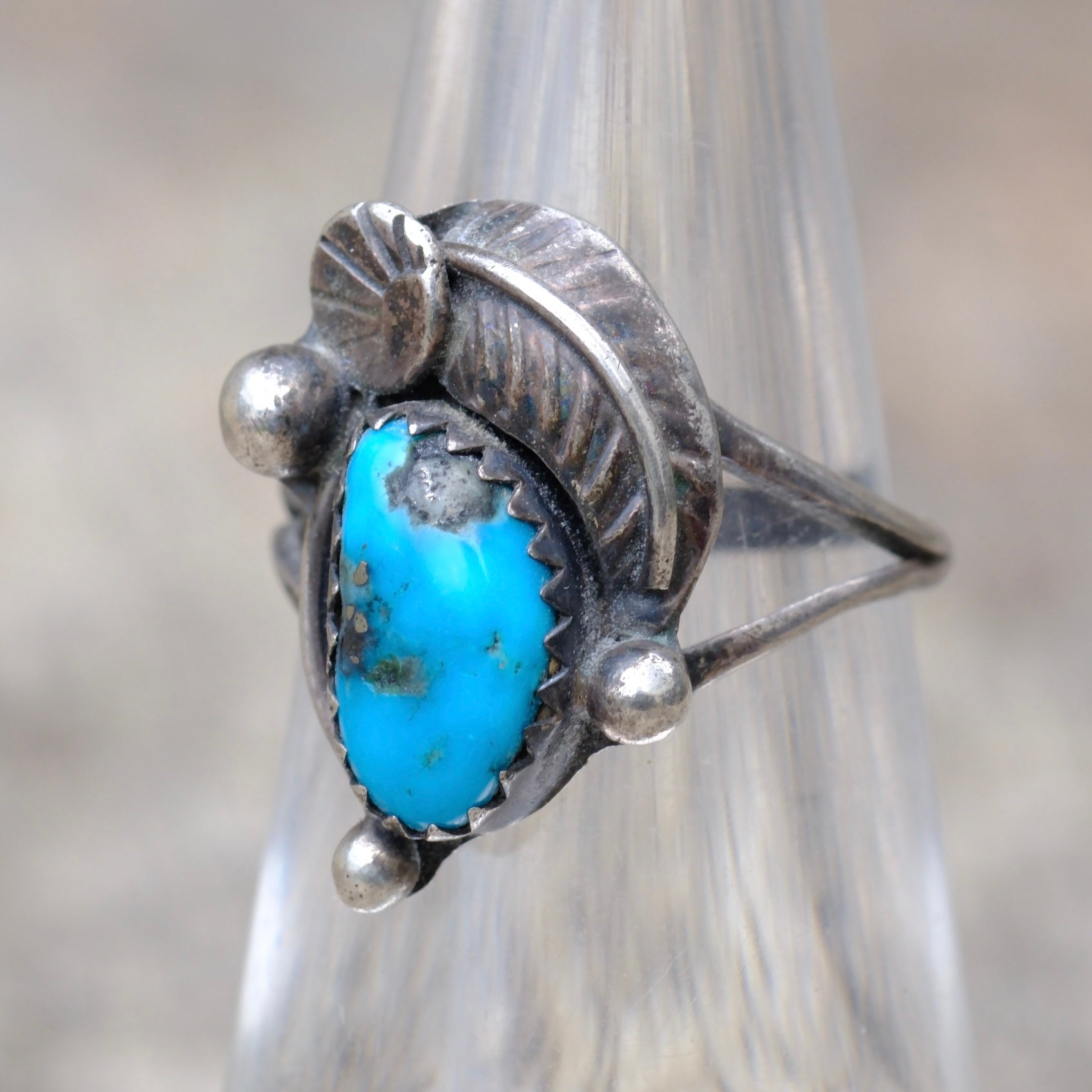 Vintage Sterling turquoise Feather Ring 5.25