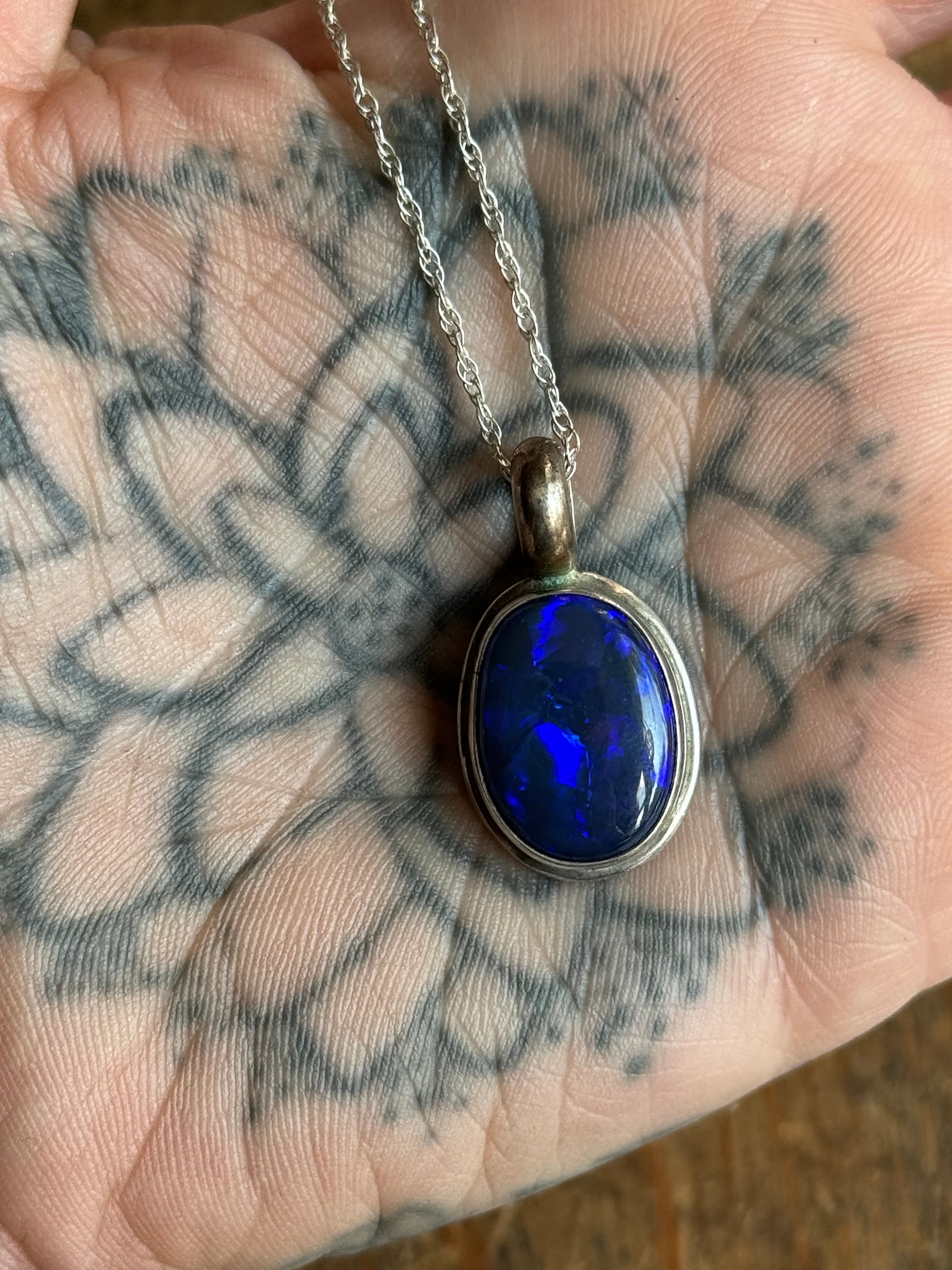 Vintage Sterling Silver Chunky Opal 22" Necklace