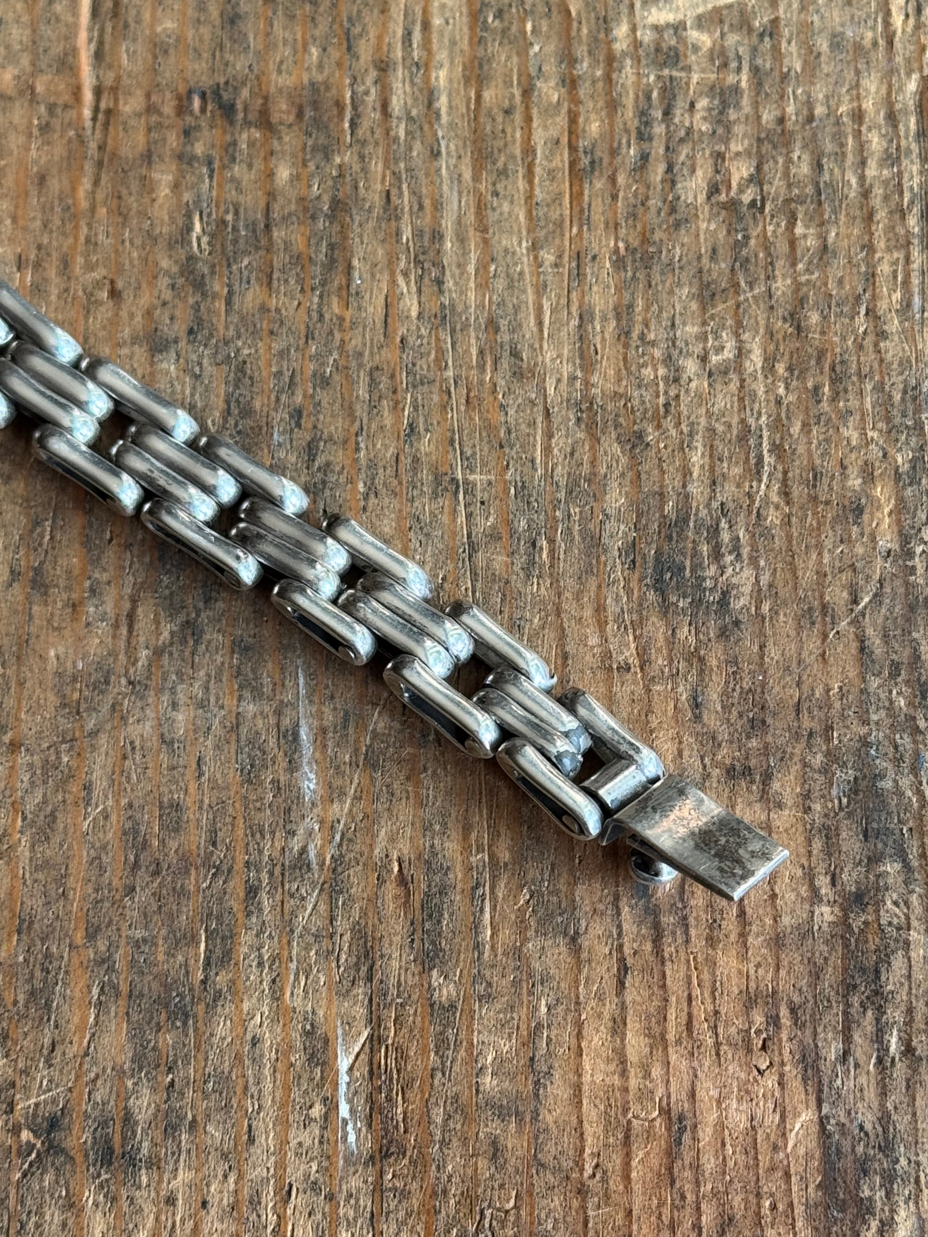 Vintage Sterling Silver 7.5” Square Double Link Bracelet