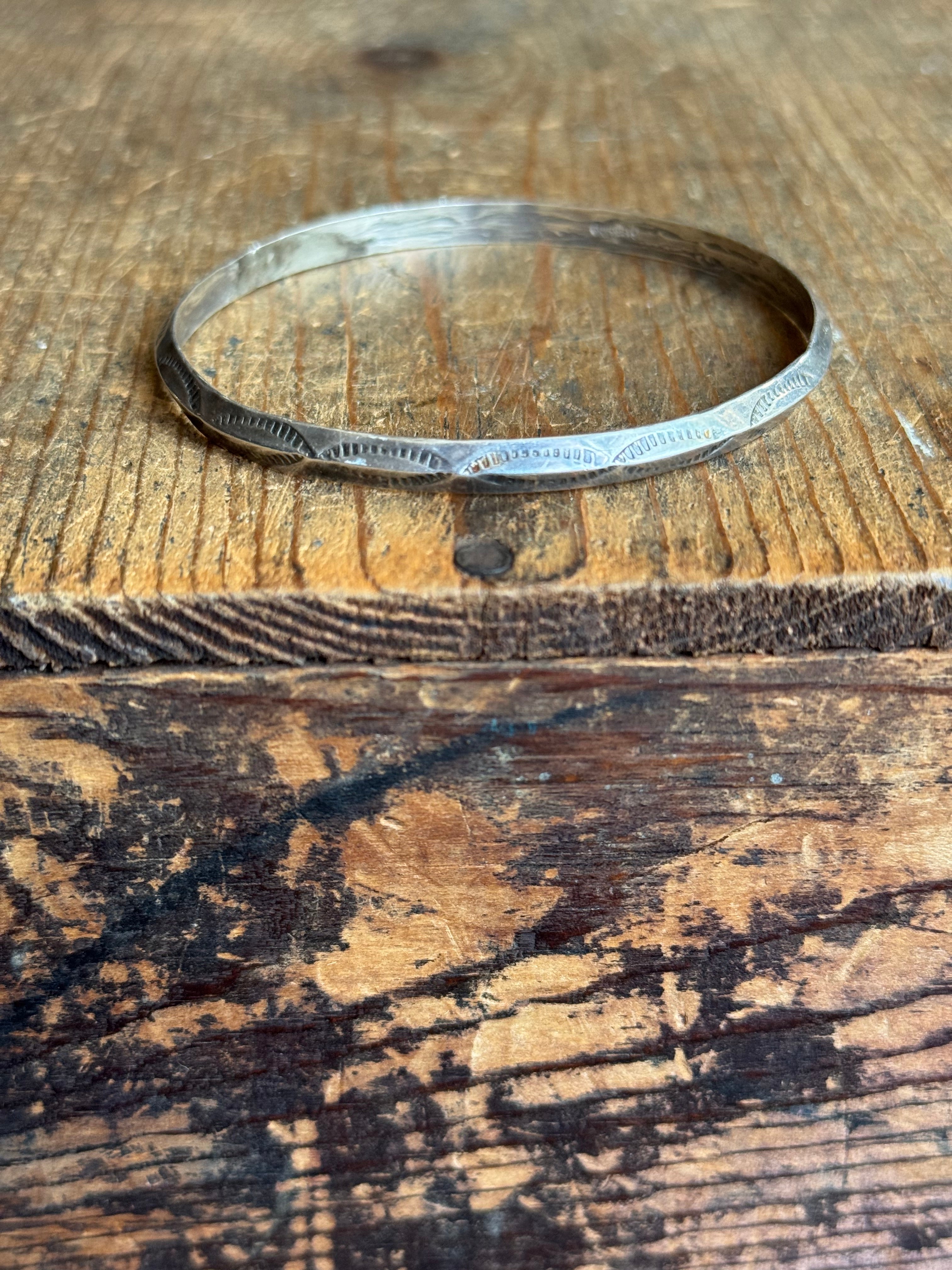 Vintage Sterling Silver Triangle Stamped Bangle