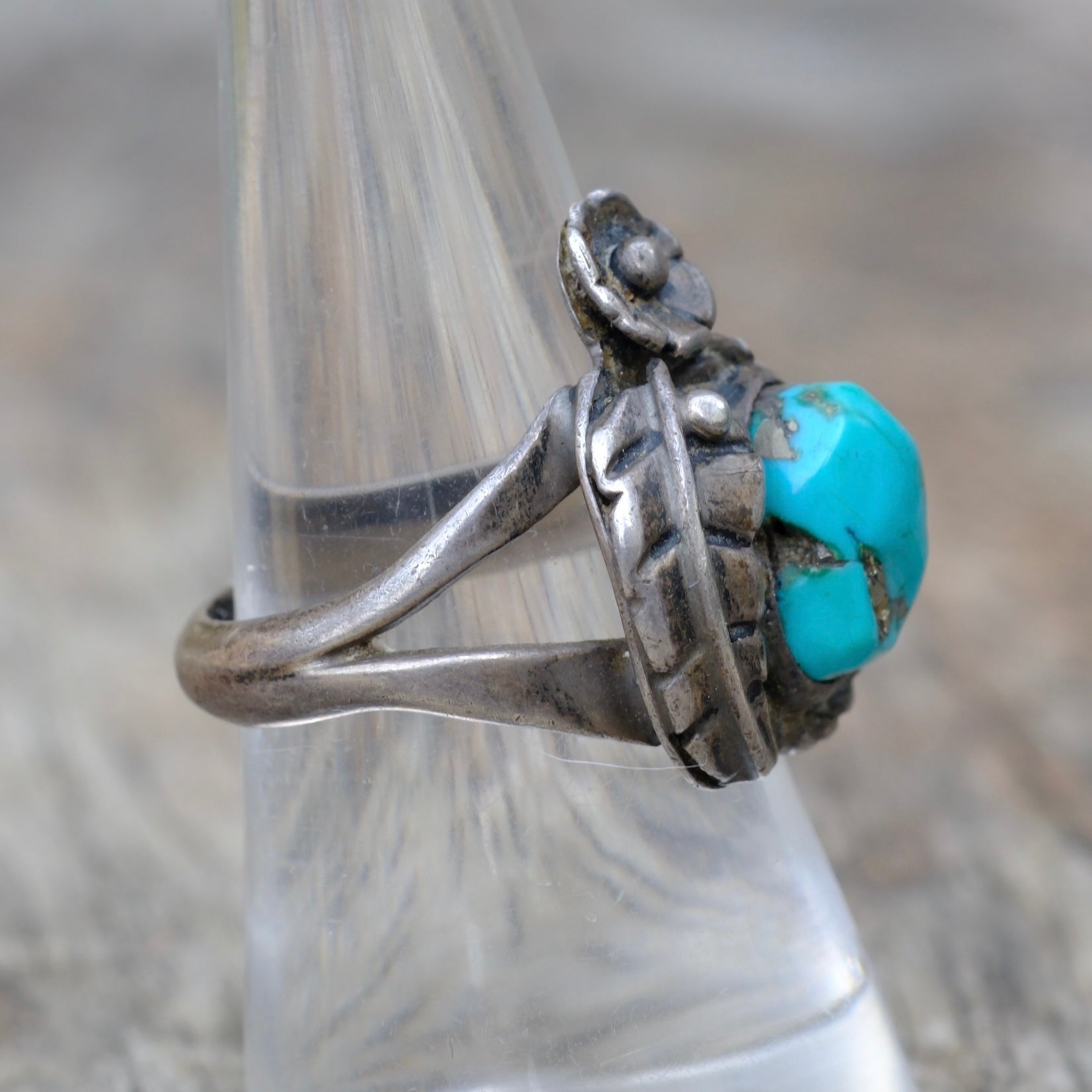 Vintage Sterling Turquoise Feather Ring 8