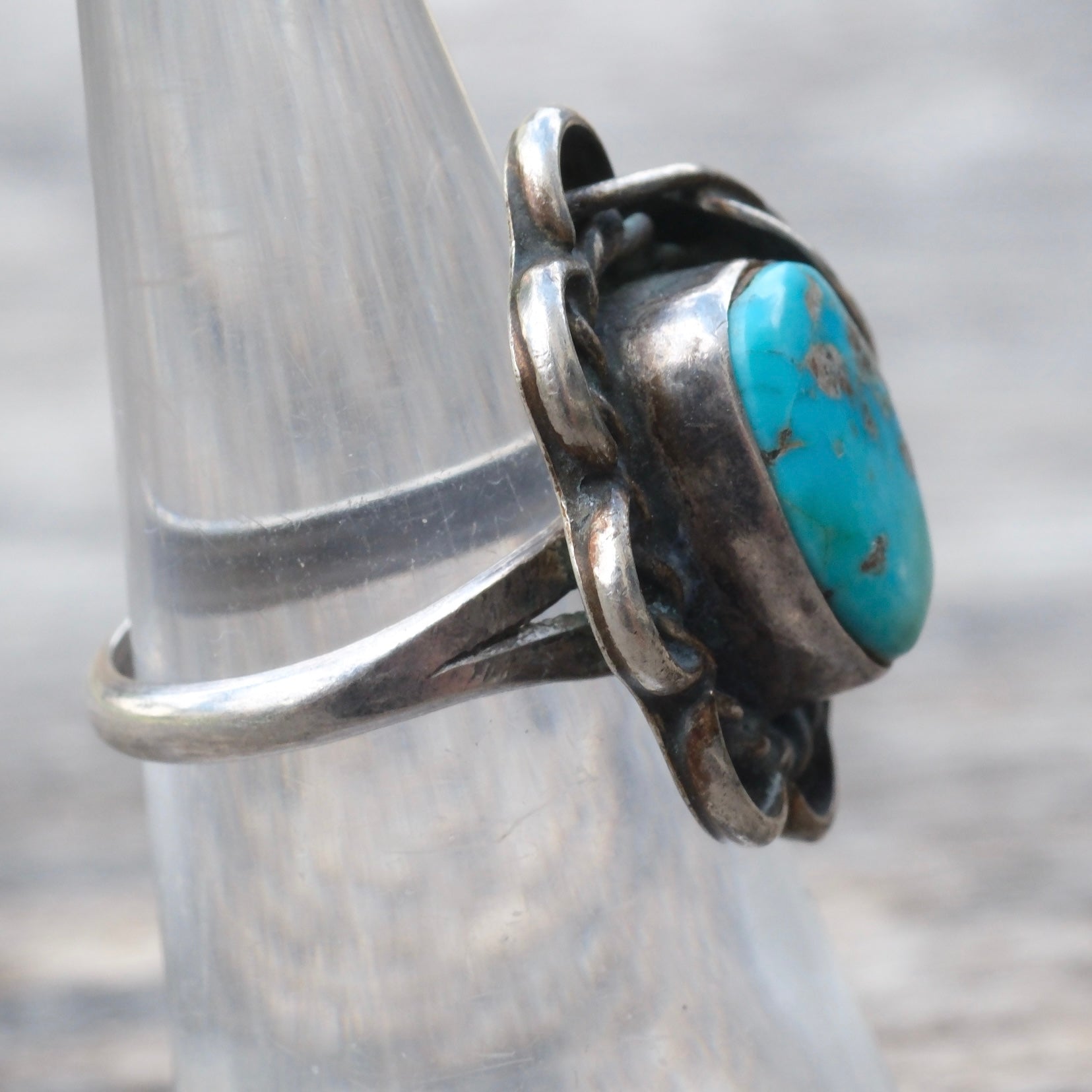 Vintage Sterling Turquoise Feather Ring 5.75