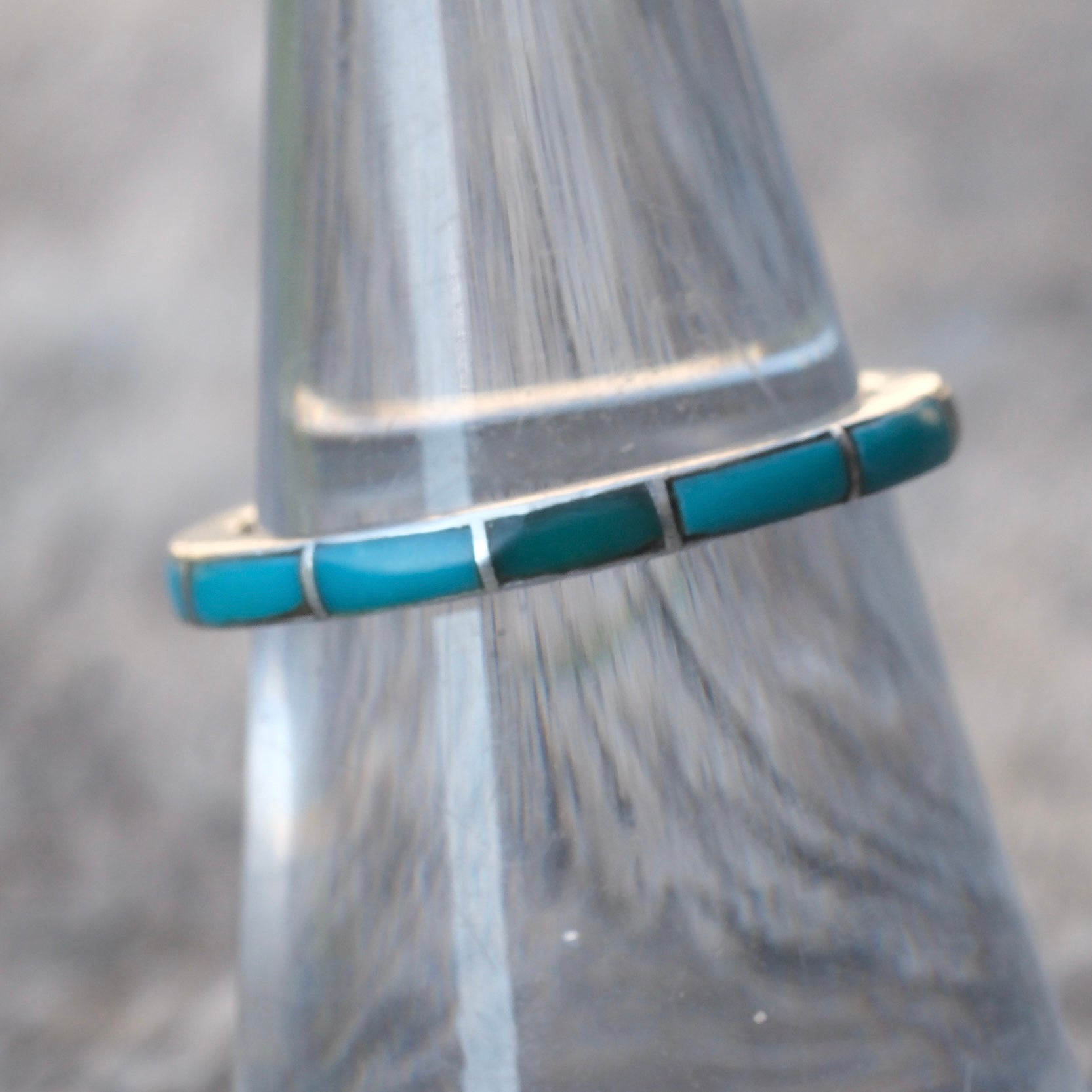 Vintage Sterling Turquoise Inlay Band 6.75