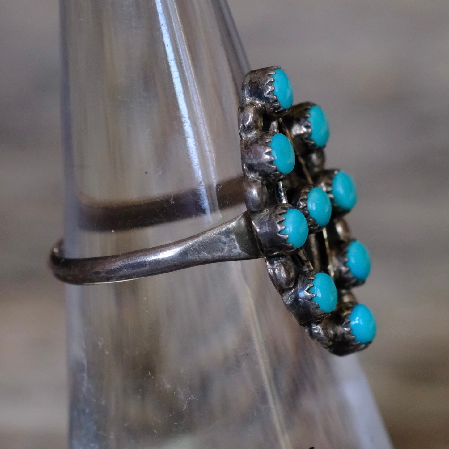 Vintage Sterling Turquoise Cluster Ring 5