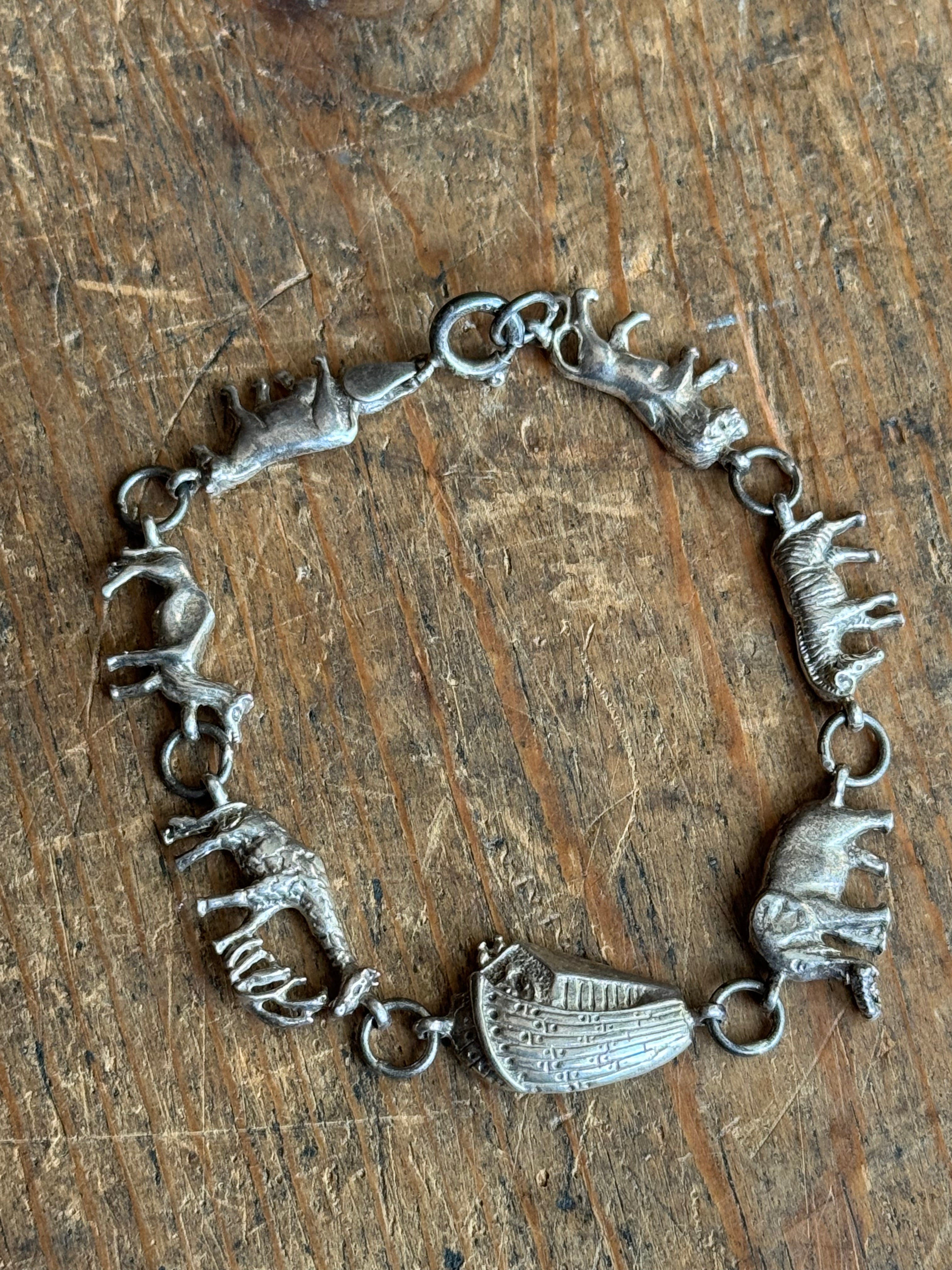 Vintage Sterling Silver 7.5” Noah’s Ark Animal Link Bracelet