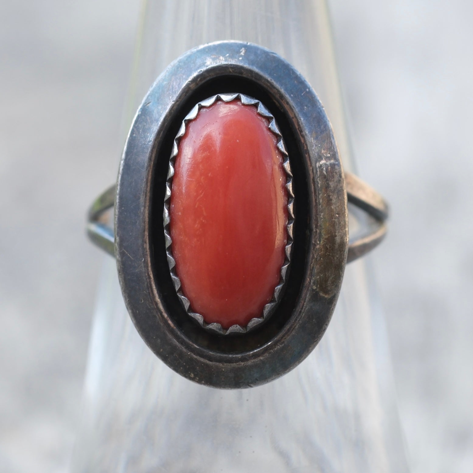 Vintage Sterling Coral Shadowbox Ring 6