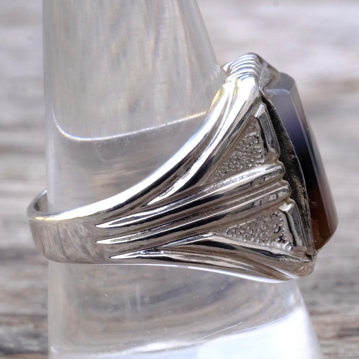 Vintage Sterling Agate Signet Ring 10.5