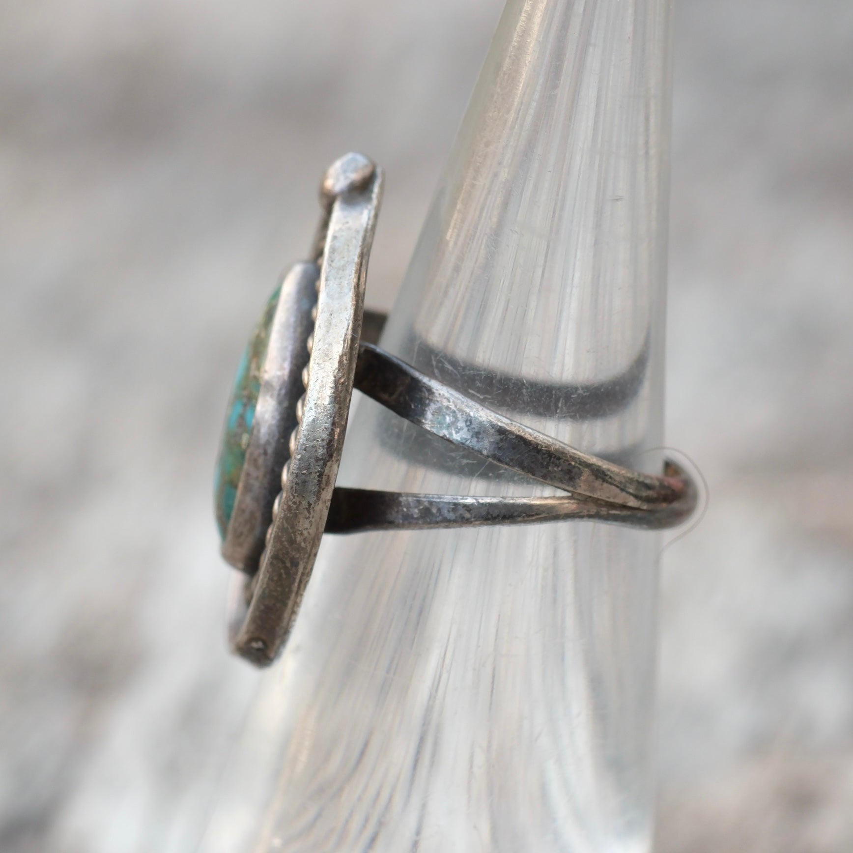 Vintage Sterling Turquoise Roper Ring 4.25