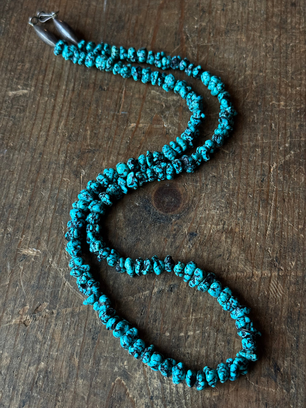 Vintage Raw High Contrast Turquoise Beaded Necklace