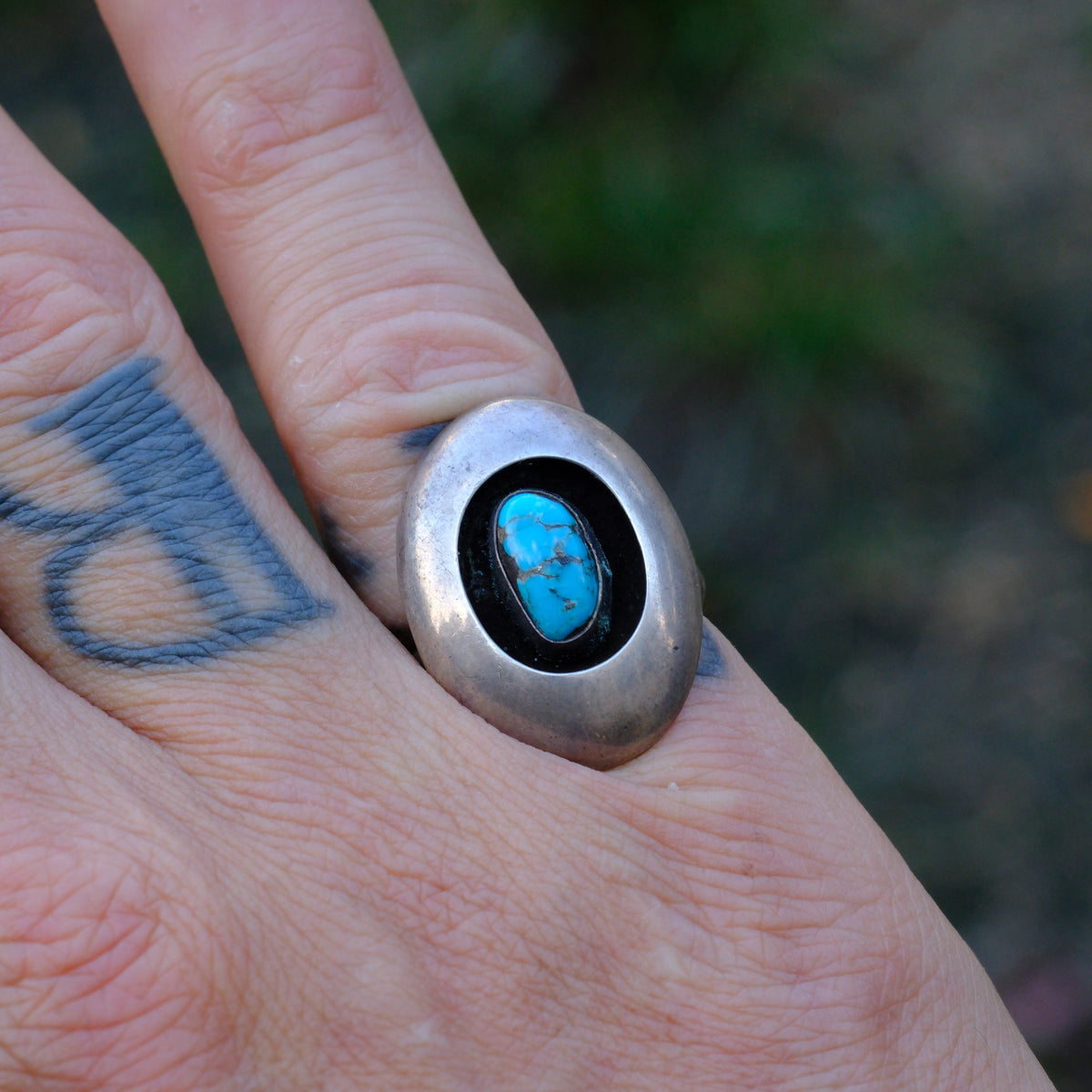 Vintage Sterling Turquoise Shadowbox Ring 5.75