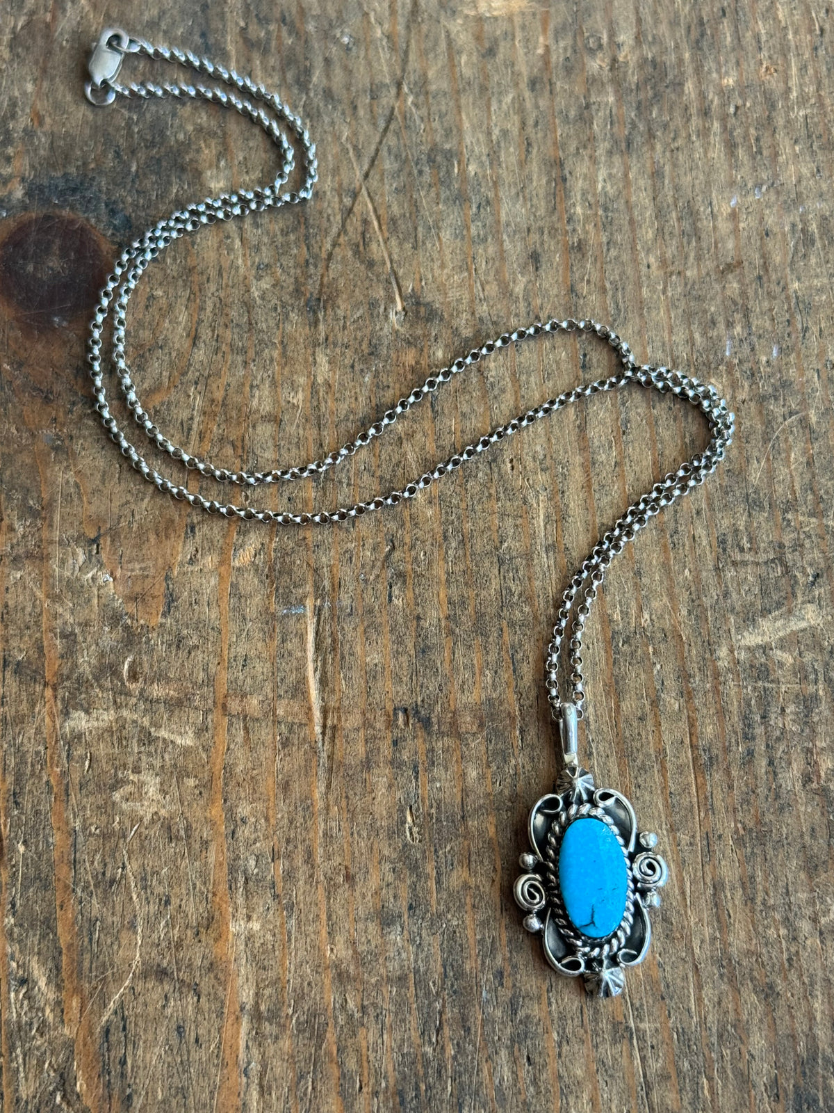 Vintage Sterling Silver Turquoise Florette Necklace