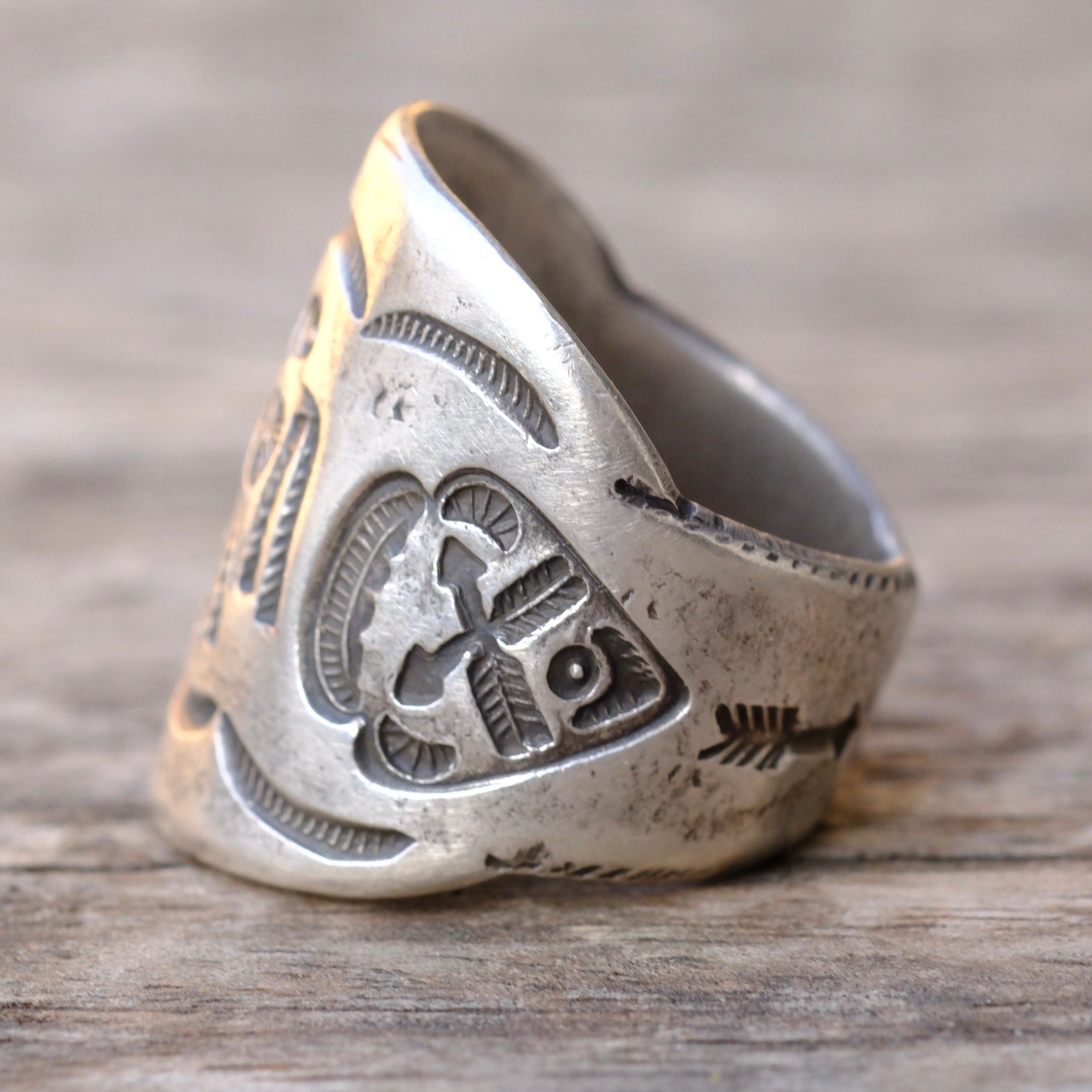 HEAVY Ingot Silver Stamped Thunderbird Cigar Band Ring 10.25
