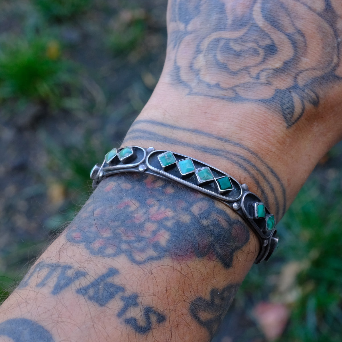 Vintage Sterling Turquoise Inlay Cuff Bracelet