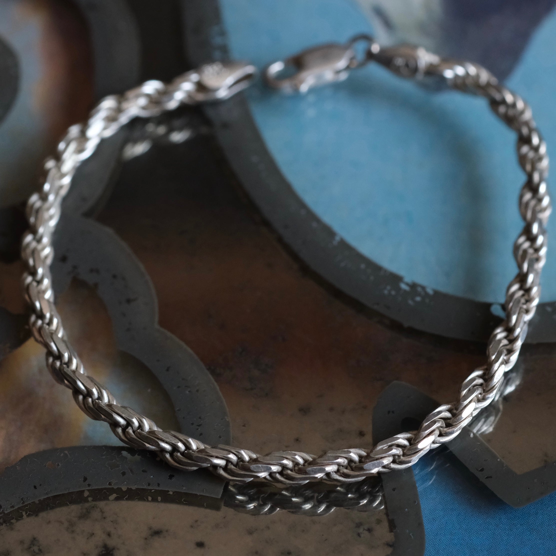Vintage Sterling Twisted Chain Bracelet 7"